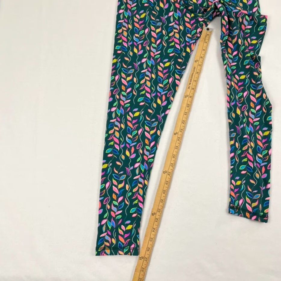 Vintage Lulu B Leggings Women Large Green Floral Active Fitness Stretch Walk Womens Size 36" / US 14 / IT 50 - 6 Thumbnail
