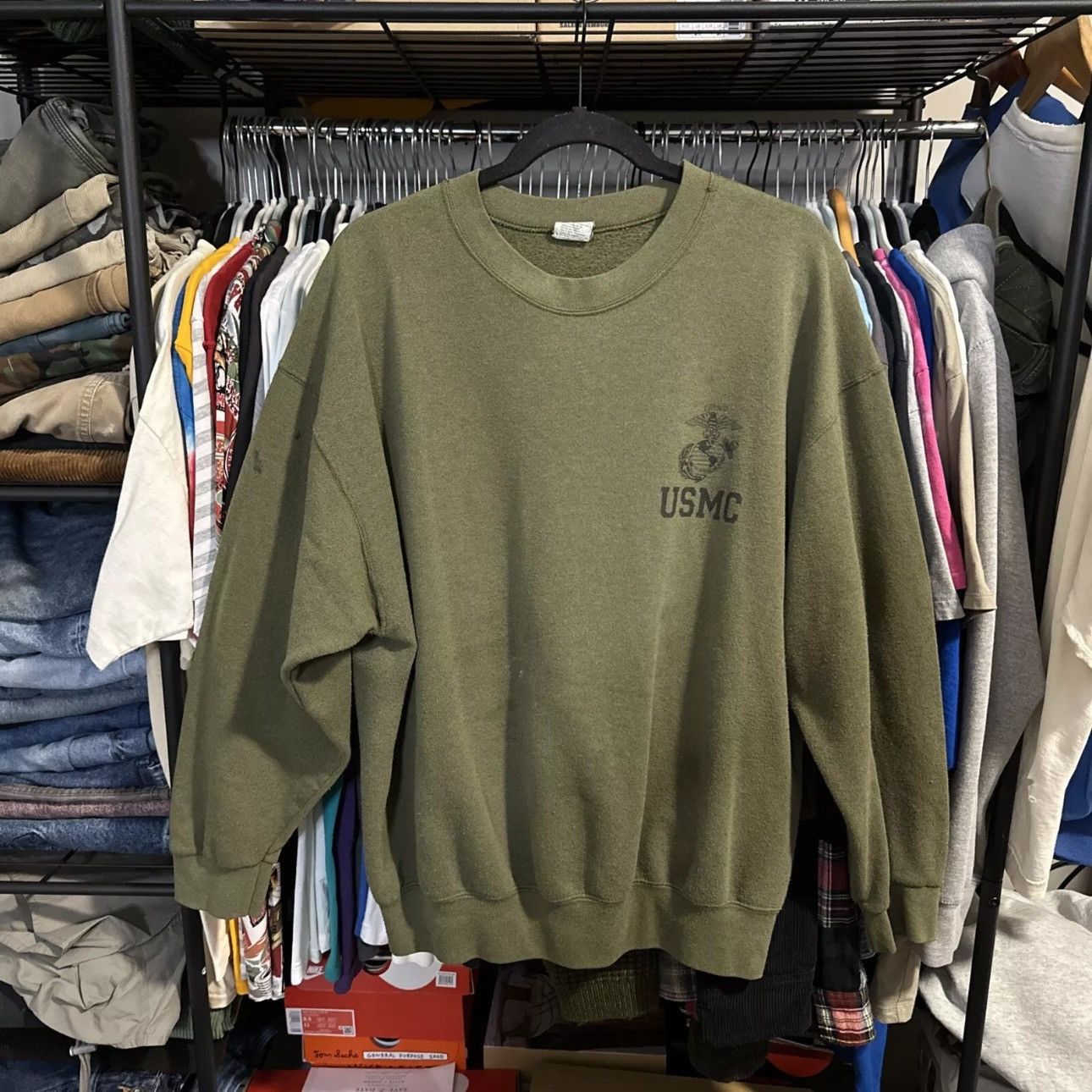 Vintage Vintage USMC Sweatshirt Green Marines Crew Neck Military USA Size US L / EU 52-54 / 3 - 1 Thumbnail