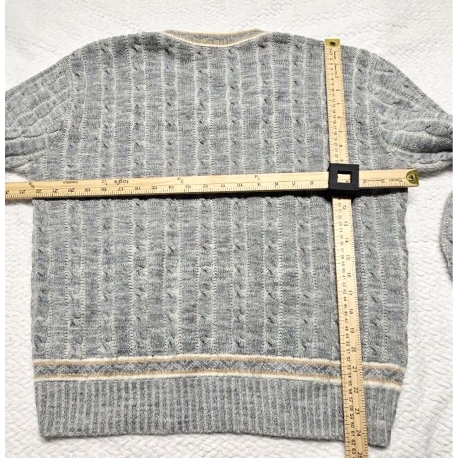 Jantzen VINTAGE Jantzen Cable-Knit Sweater Mens XL Heather Gray Striped 90s Wool Pullover Made In USA Size XL / US 12-14 / IT 48-50 - 4 Thumbnail