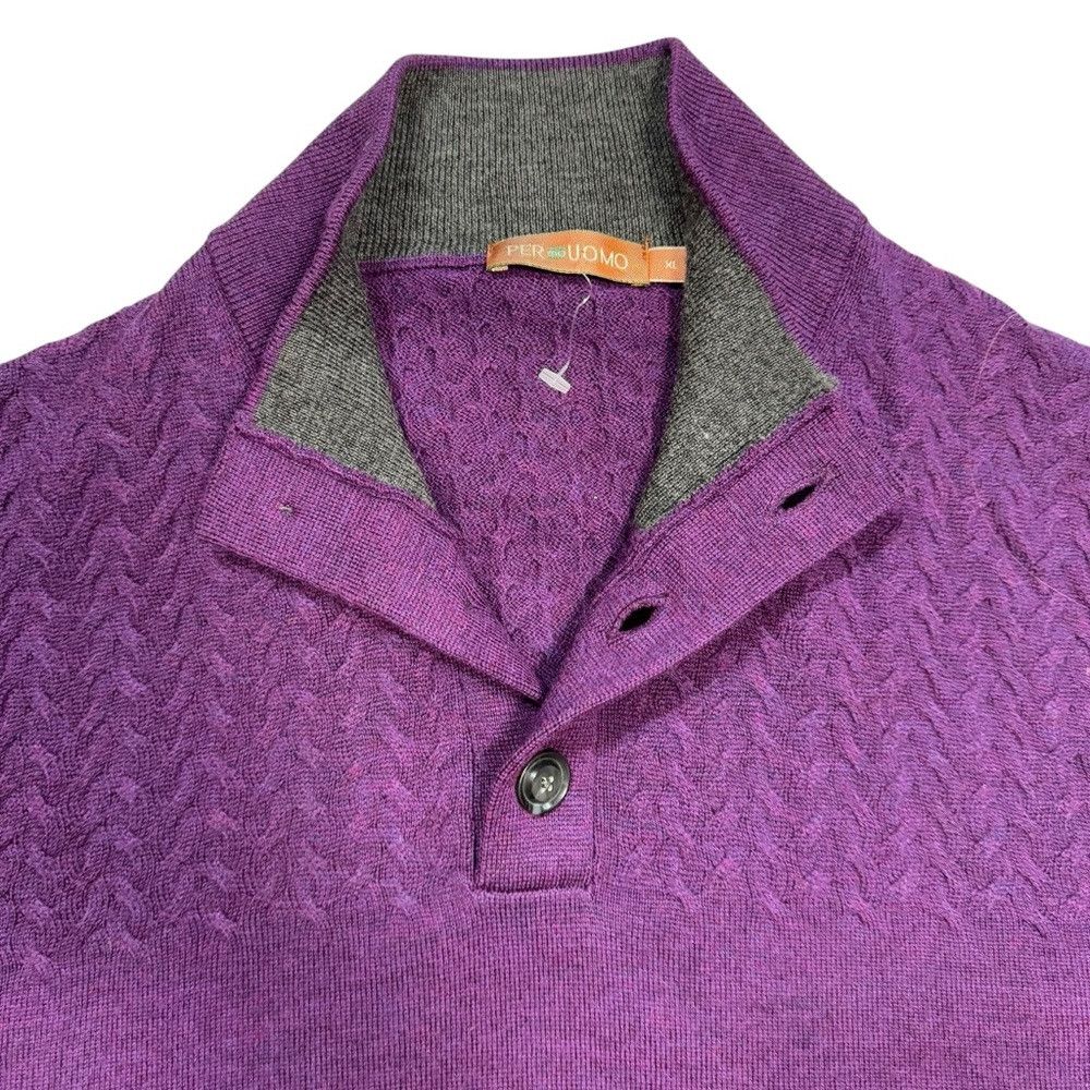 Other New Per me Uomo Purple Extra Fine Merino Wool 1/4 Buttons S Size US XL / EU 56 / 4 - 6 Thumbnail