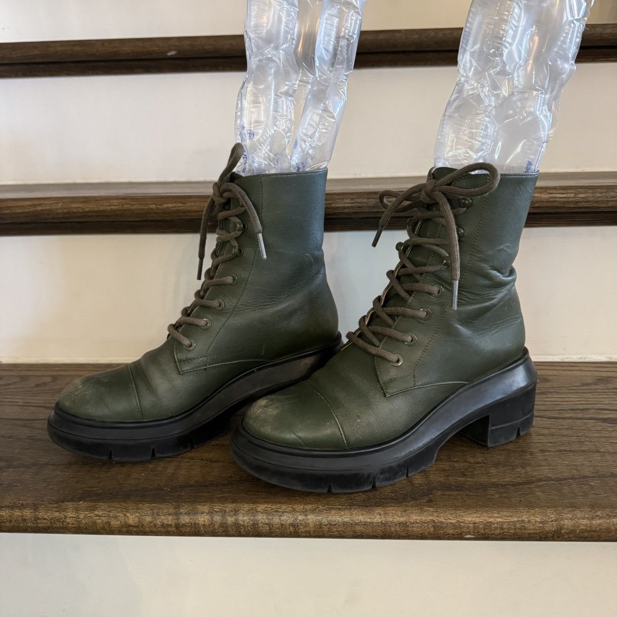 Stuart Weitzman Stuart Weitzman Olive Green Leather Platform Combat Boots Size US 6 / IT 36 - 3 Thumbnail