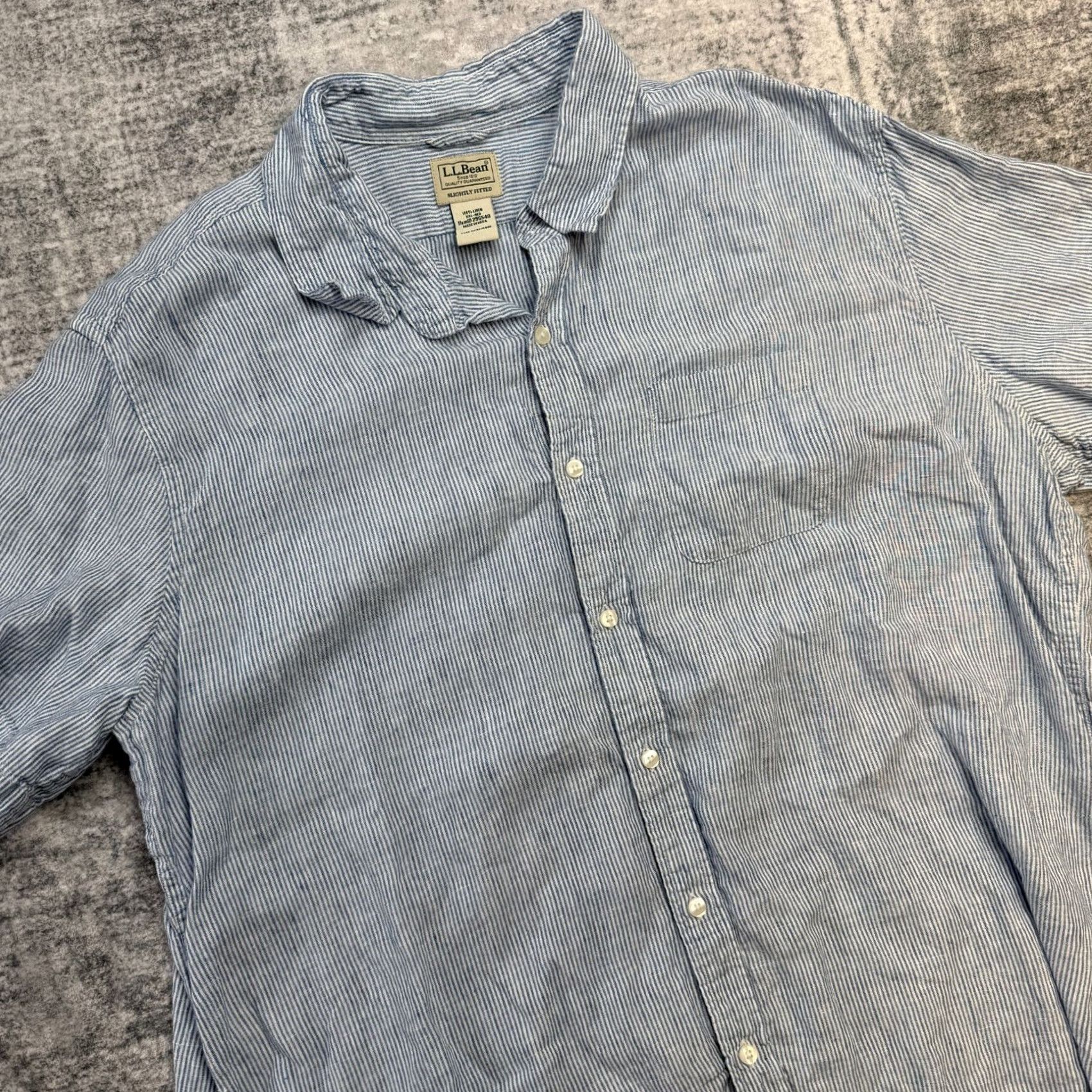 Vintage L.L. Bean Shirt Men 2XL Blue Striped Linen Button-Down Casual Preppy Beach Coastal Shirt Size US XXL / EU 58 / 5 - 2 Thumbnail