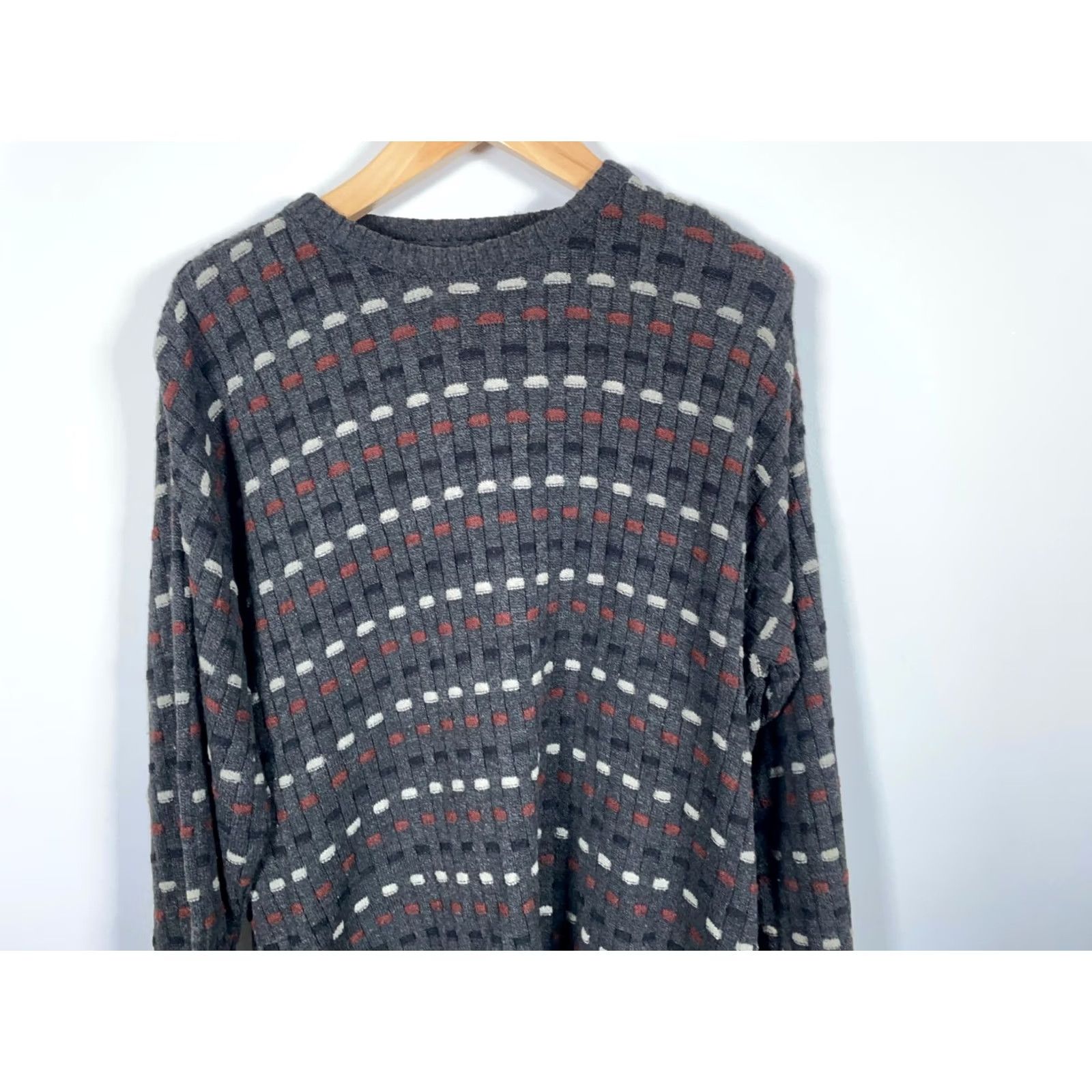 Vintage VINTAGE MunsingWear Sweater Men XL Gray Textured Knit Check Pattern VTG Y2K Dad Pullover Crew Neck Knit Lightweight 90s Retro Hipster Size US XL / EU 56 / 4 - 4 Thumbnail