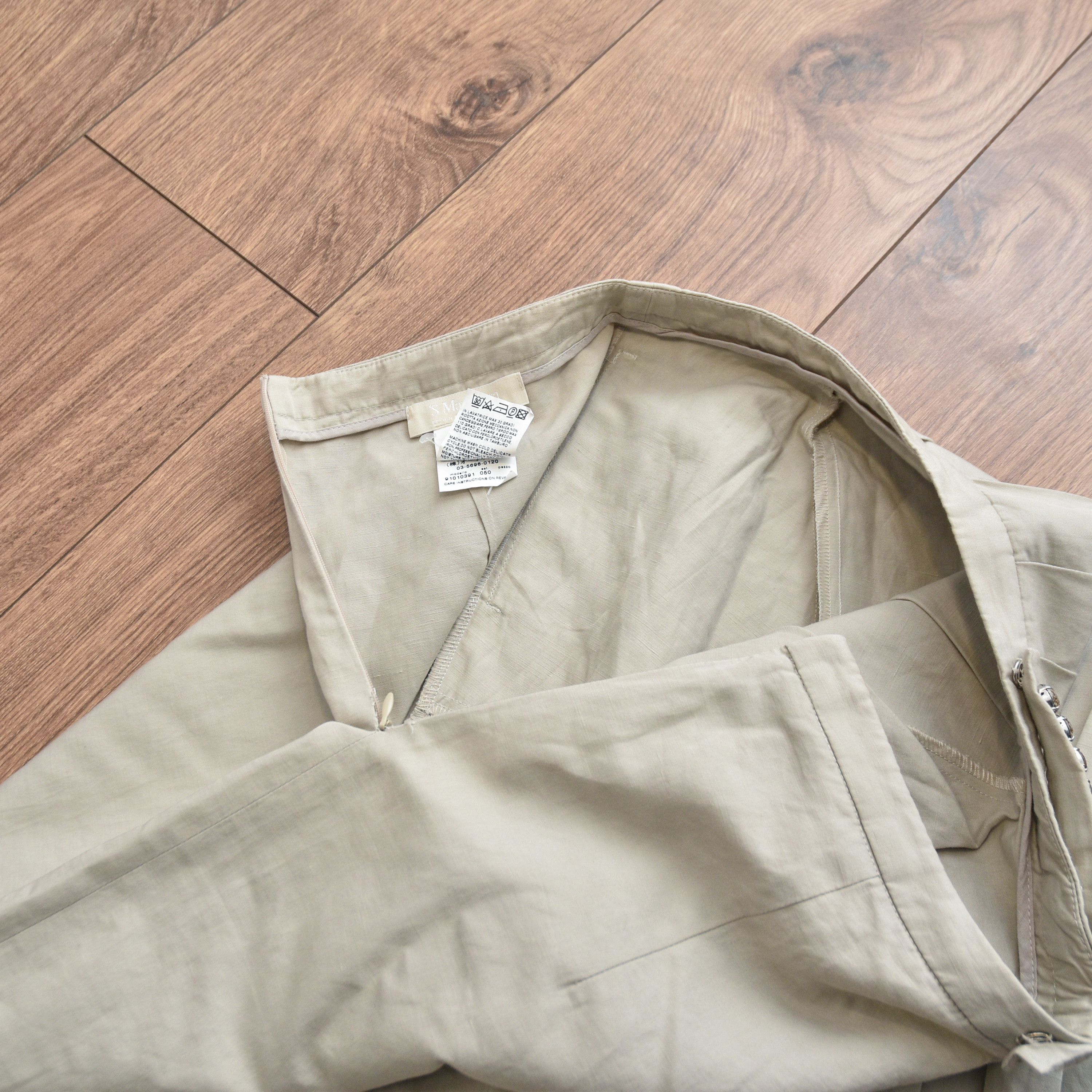 Max Mara MAX MARA Beige Cotton Linen Skirt Crystal Jewel Embellished Size 28" / US 6 / IT 42 - 8 Thumbnail