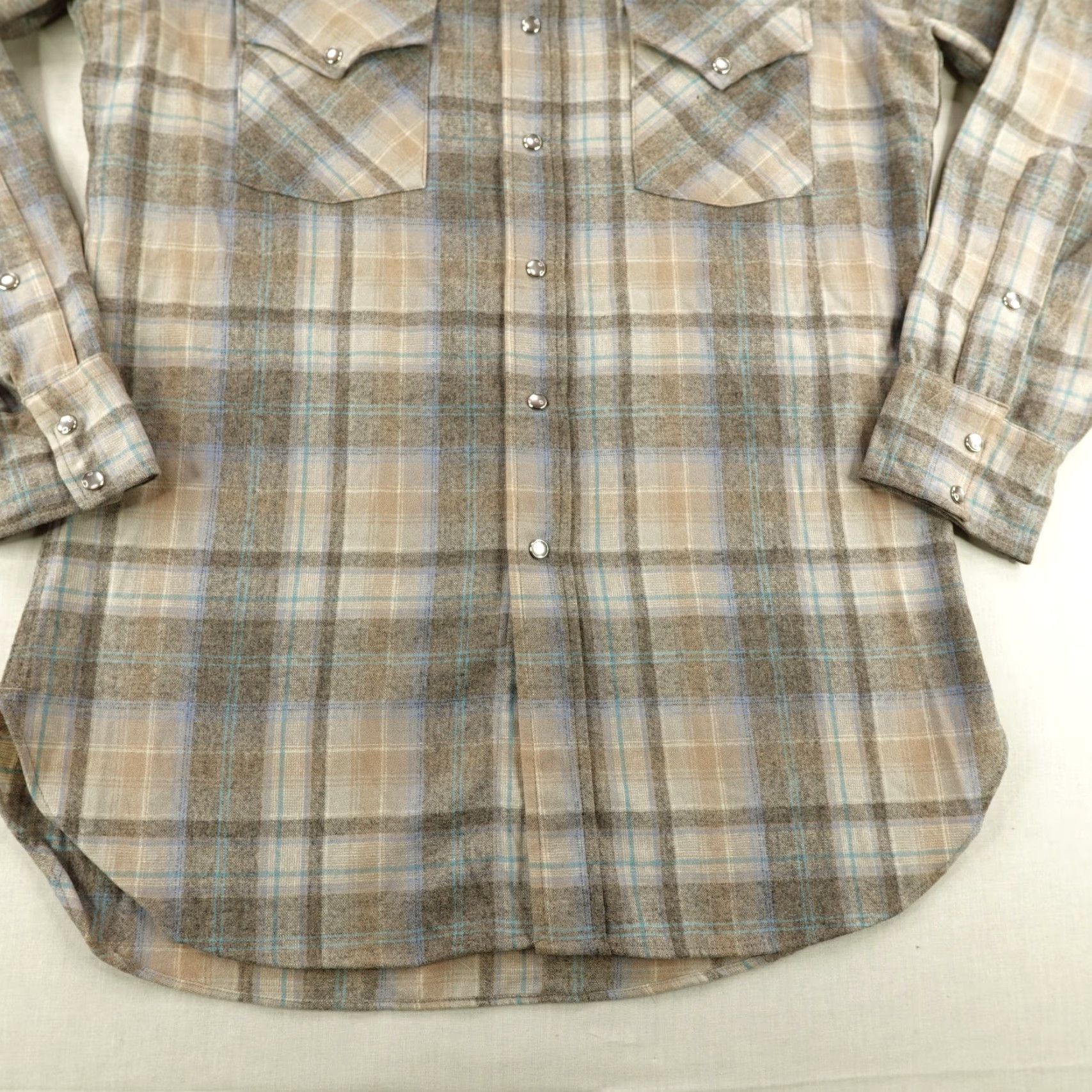 Pendleton VINTAGE Pendleton Shirt Mens Medium Beige Plaid Wool Flannel Western Pearl Snap 70s Size US M / EU 48-50 / 2 - 4 Thumbnail