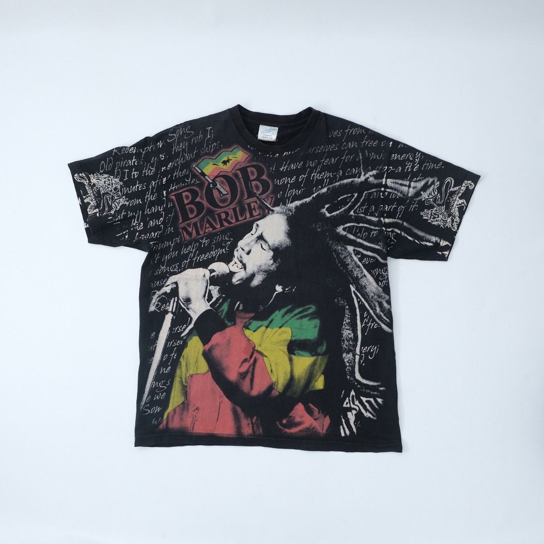 Bob Marley 1990s Bob Marley Redemption Song Lyrics AOP Black Tee unisex Size US L / EU 52-54 / 3 - 1 Thumbnail