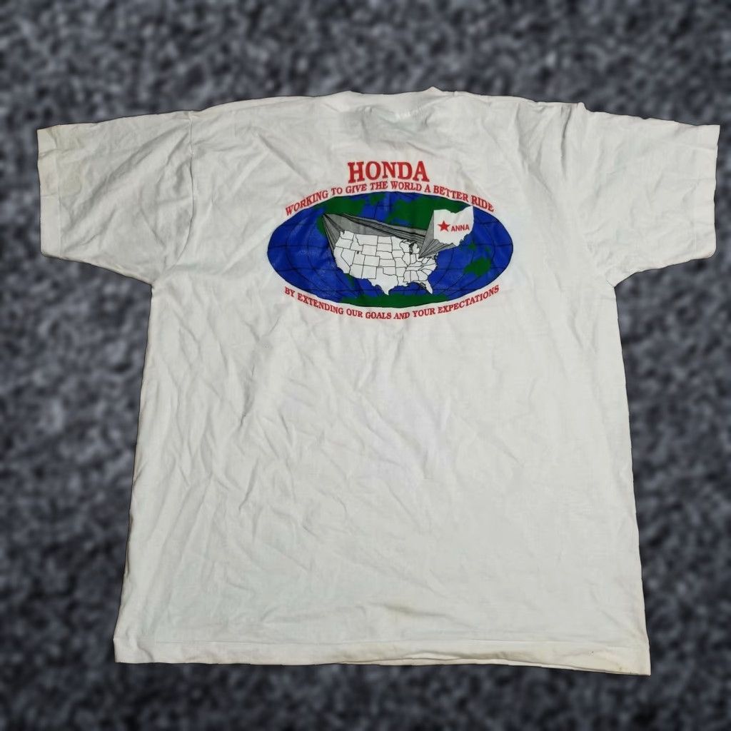 VINTAGE Honda Graphic Tee White Mens XL Distressed Short Sleeve 80s Biker Style
