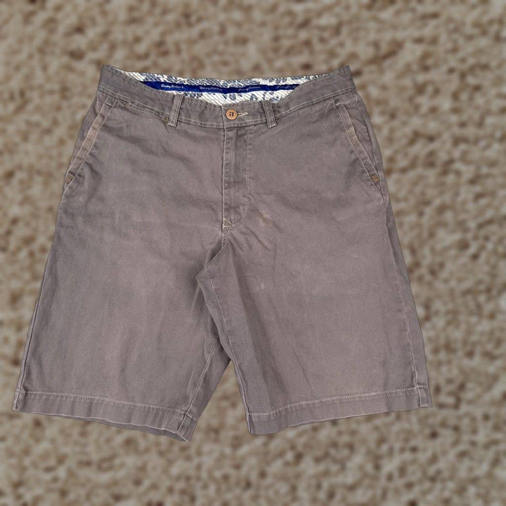 Tommy Bahama Tommy Bahama Shorts Men 33x11 Gray Brown Chino Stretch Flat Front Zip Fly Casual Greenwich? Size US 33 - 1 Thumbnail