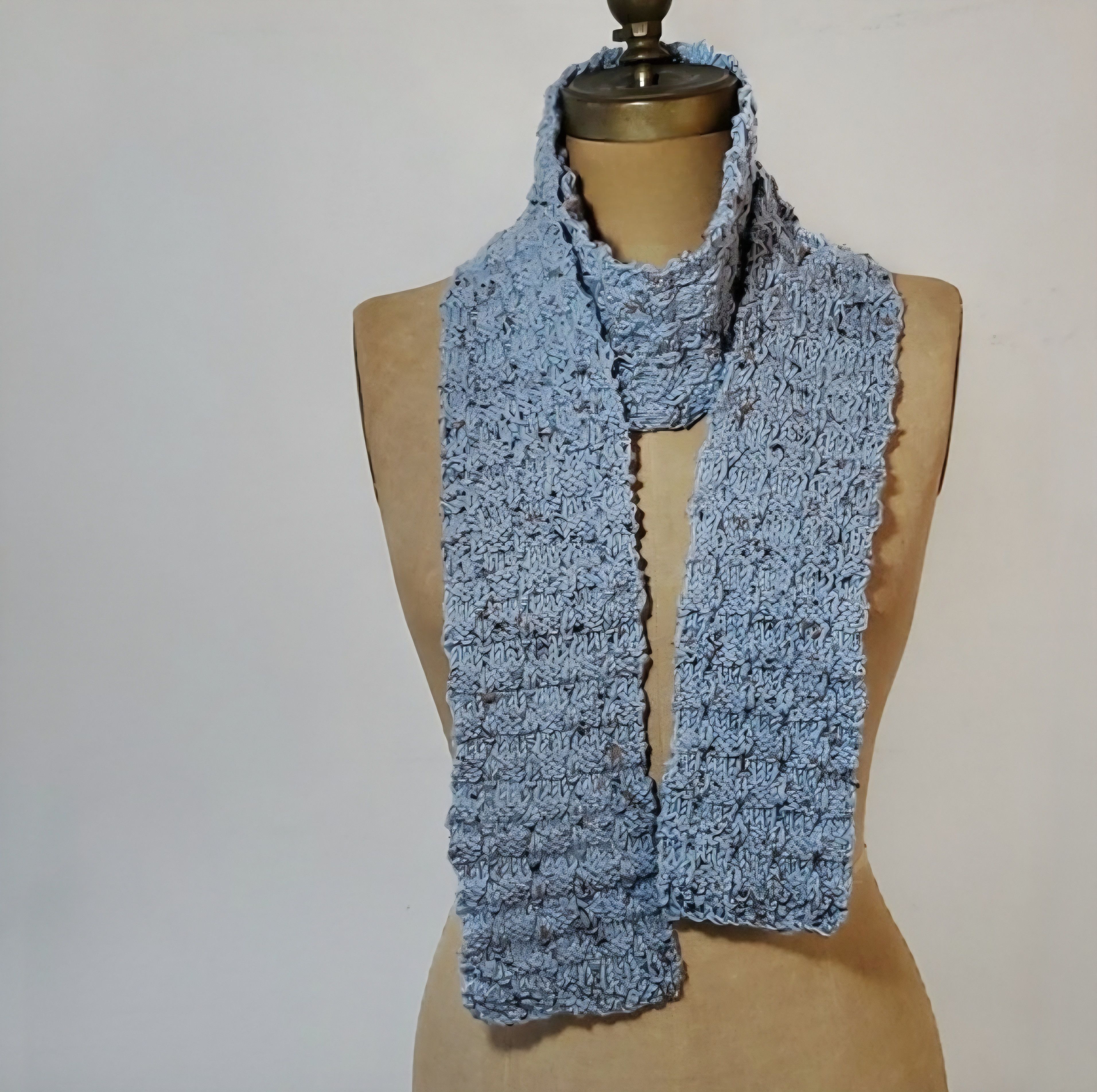 Handmade Handmade 72"x4" Knit Blue Scarf Waffle Stitch Crochet Purl Size ONE SIZE - 4 Thumbnail