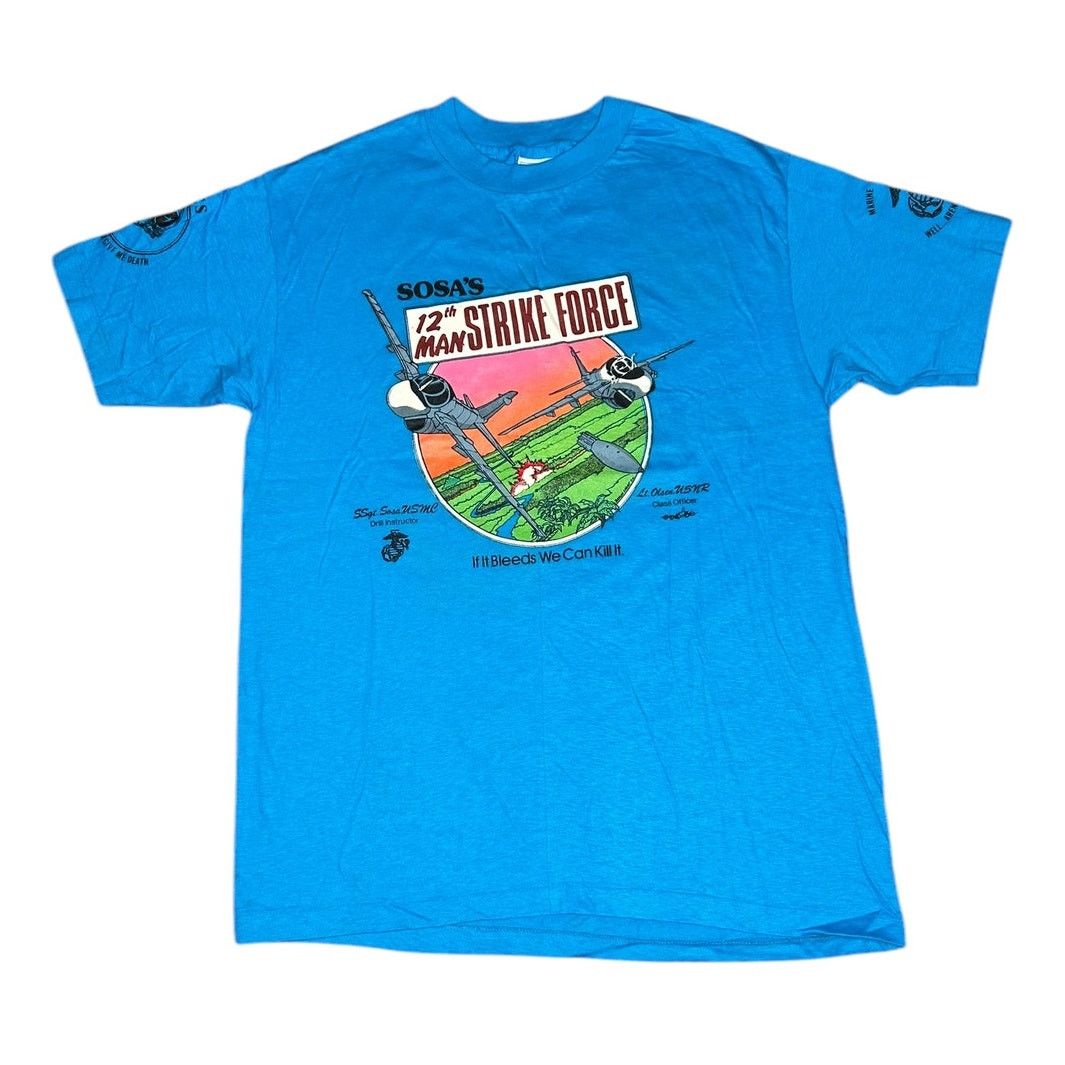 Hanes × Vintage Vintage 90s Military US Marine 12th Man Strike Force T-Shirt Size US L / EU 52-54 / 3 - 1 Thumbnail