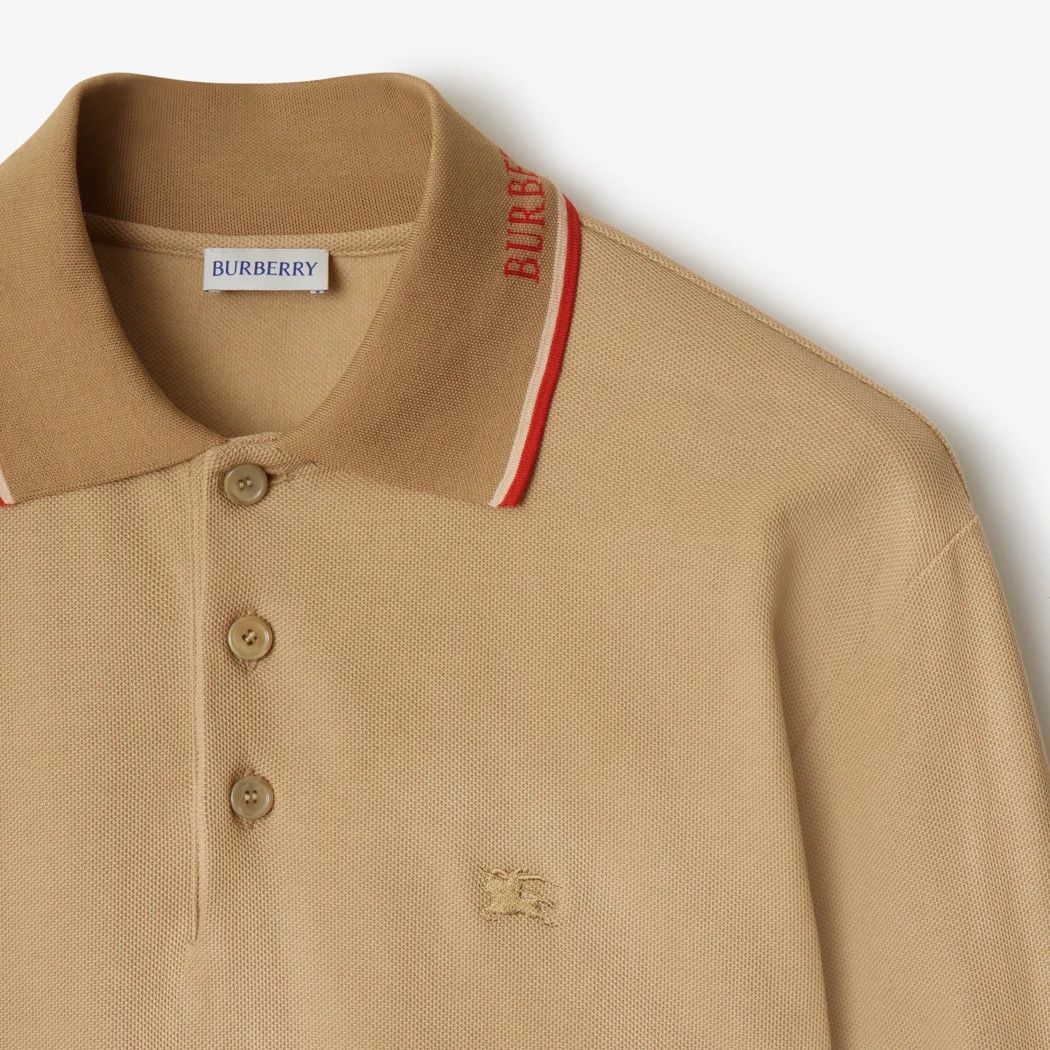 Burberry os11x0526 Logo Collar Cotton Polo Shirt in Beige Size US M / EU 48-50 / 2 - 5 Thumbnail