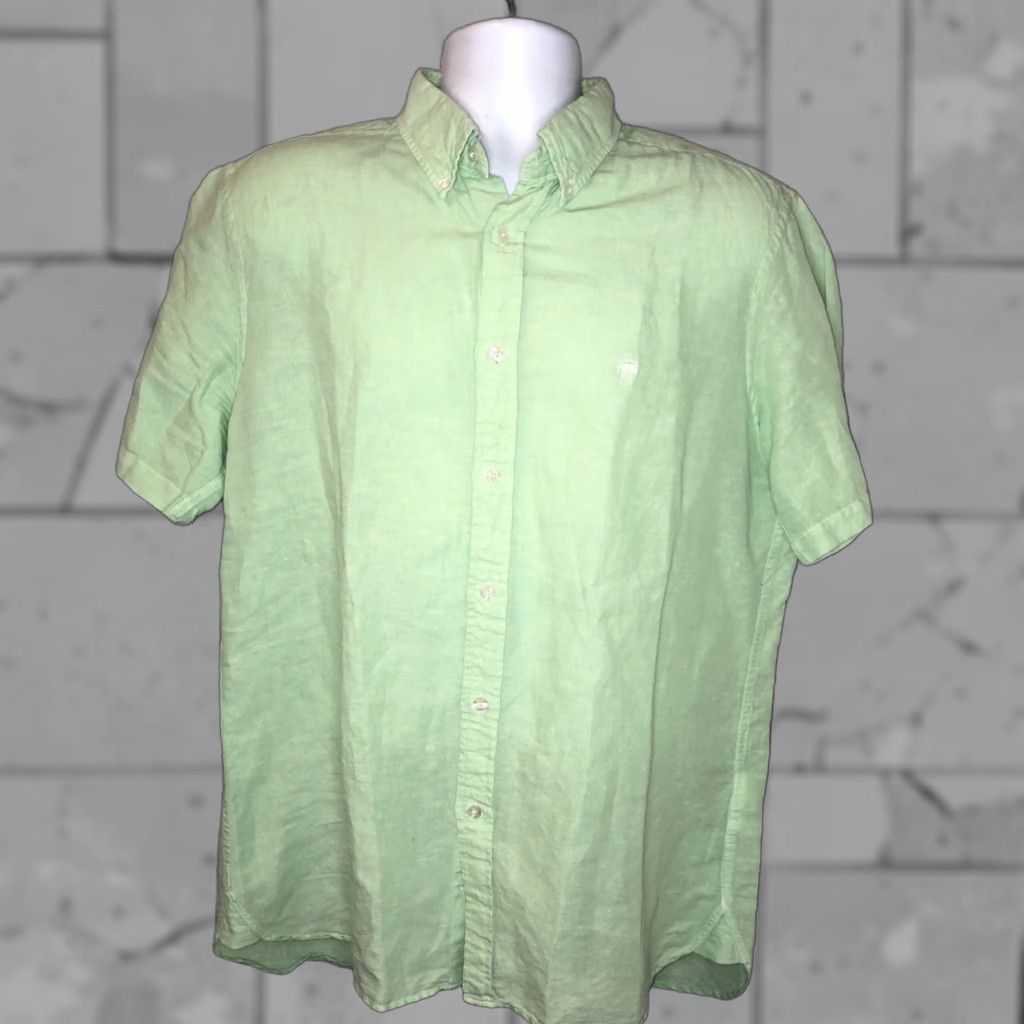 Brooks Brothers BROOKS BROTHERS RED FLEECE Linen Shirt Men Large Short Sleeve Collared Green Button-Up Shirt Size US L / EU 52-54 / 3 - 1 Thumbnail