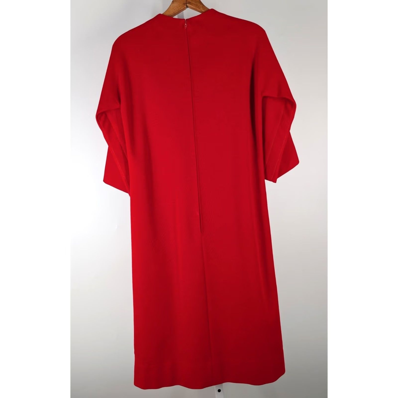 Vintage VINTAGE Pauline Trigère Red Wool Dress Mod 60s 70s Contrast Stitch Shift Kimono Womens Size XS / US 0-2 / IT 36-38 - 3 Thumbnail