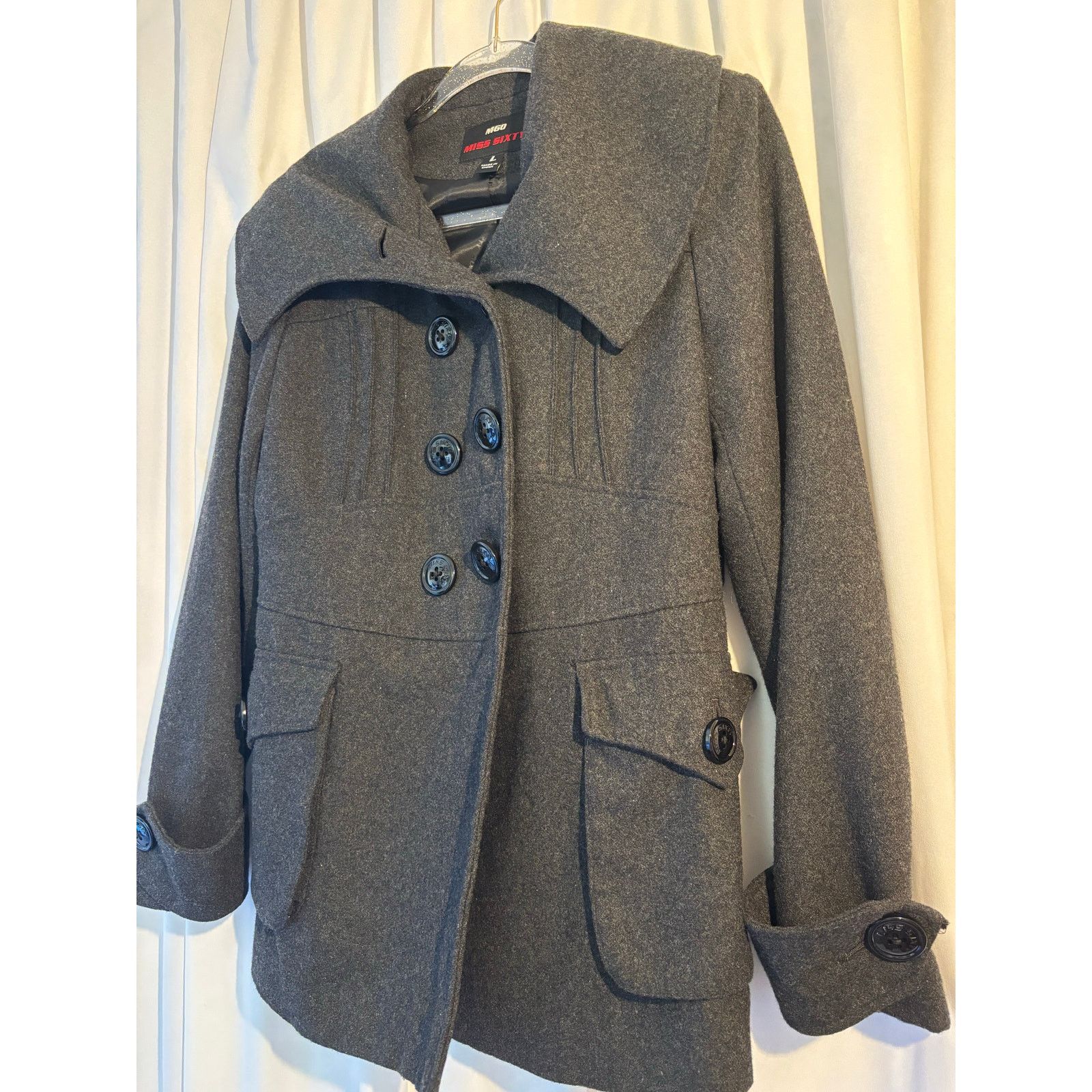 Miss Sixty Miss Sixty Grey Wool Pea Coat Size Large Size L / US 10 / IT 46 - 2 Thumbnail