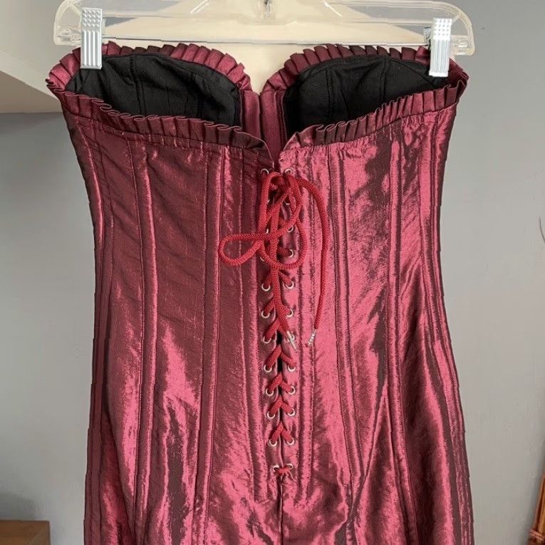 Vintage SEDUZIONI DIAMONDS Dress Strapless Corset Back Lace-up Burgundy 2 Sleeveless Women's Bodycon Fall 2007 Short Size XS / US 0-2 / IT 36-38 - 4 Thumbnail