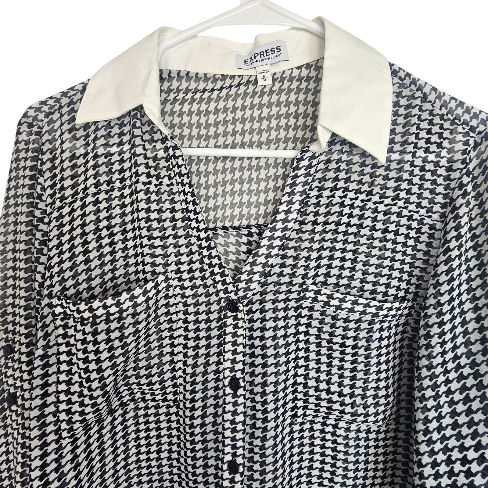 Express Express Women Houndstooth The Portofino Shirt M Sheer Career Size M / US 6-8 / IT 42-44 - 2 Thumbnail