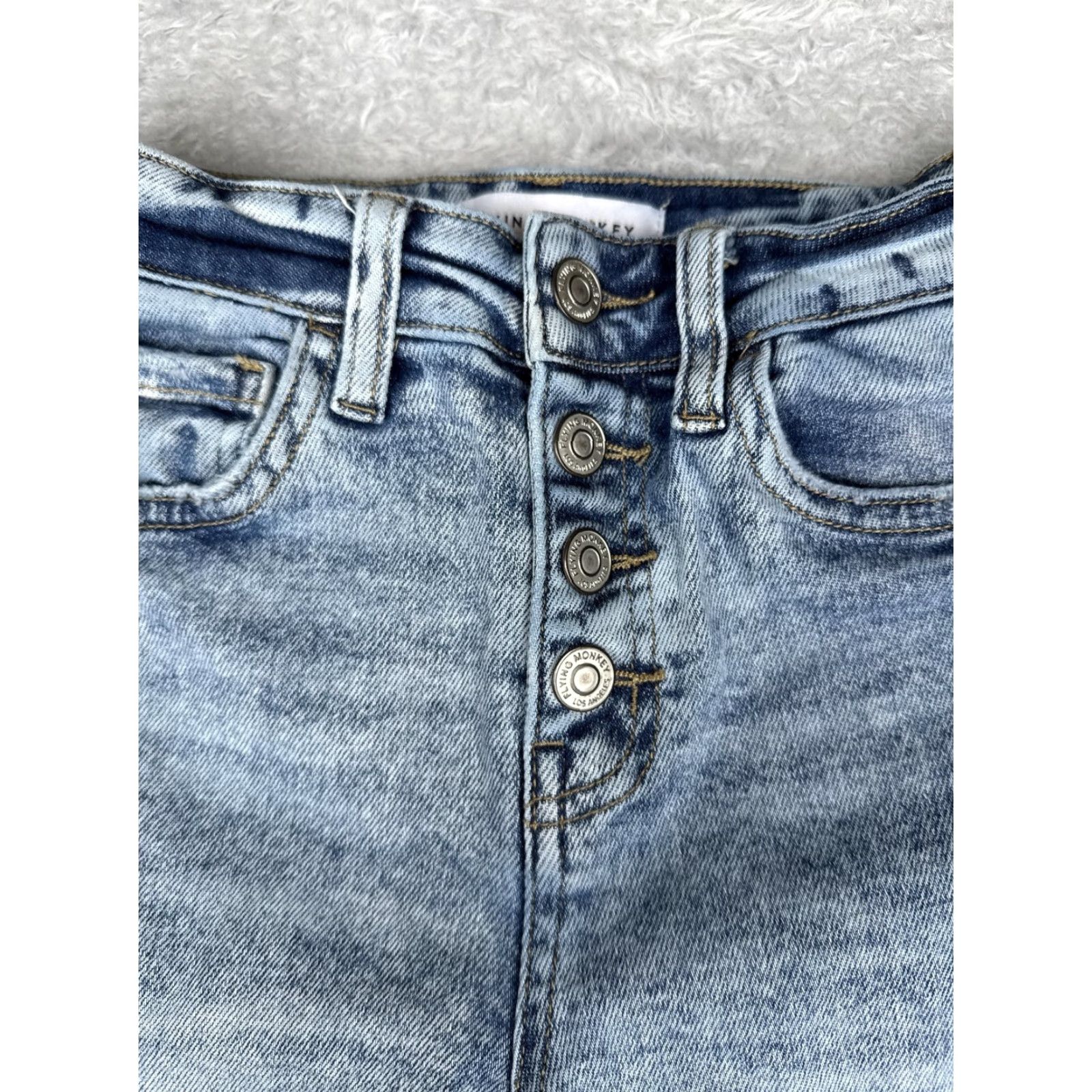 Vintage Flying Monkey Jeans Womens 24 Light Wash High Rise Button Fly Distressed Flare Jeans Size 42" / US 20 - 5 Thumbnail