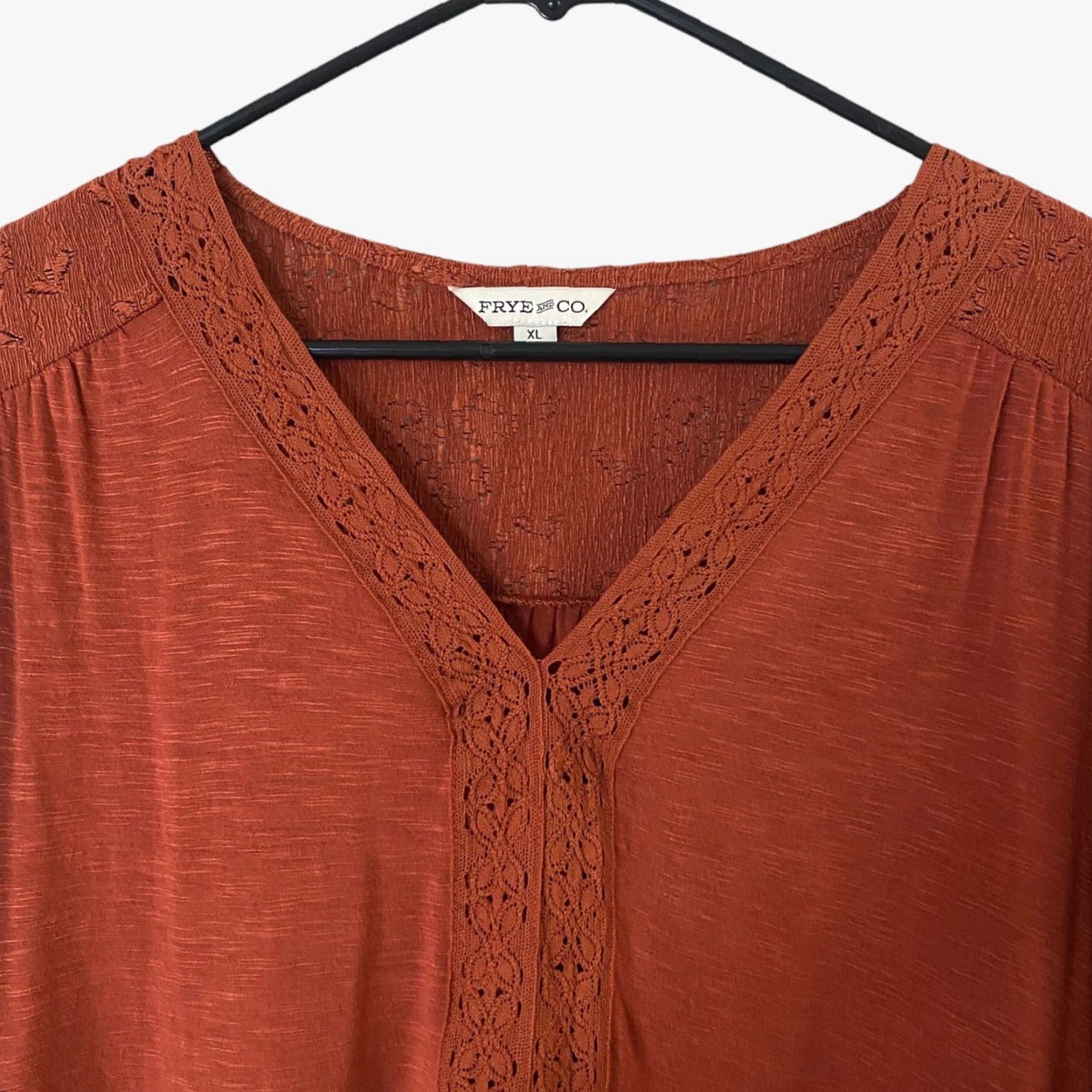 Frye Frye And Co. Blouse V-Neck 3/4 Sleeve Bohemian Lace Flutter Orange XL Womens Size XL / US 12-14 / IT 48-50 - 5 Thumbnail