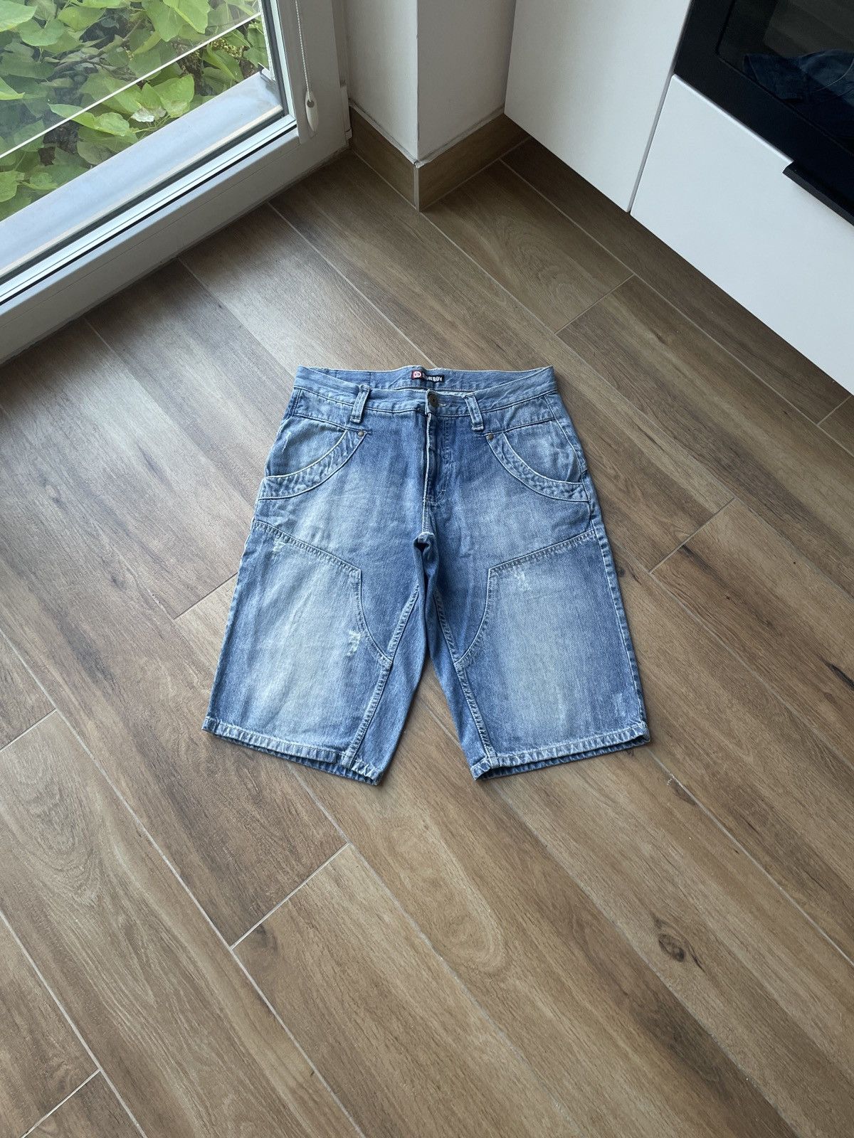 Vintage Vintage Double Knee Shorts Jeans Jorts Japanese Avant Garde Size US 32 / EU 48 - 1 Thumbnail