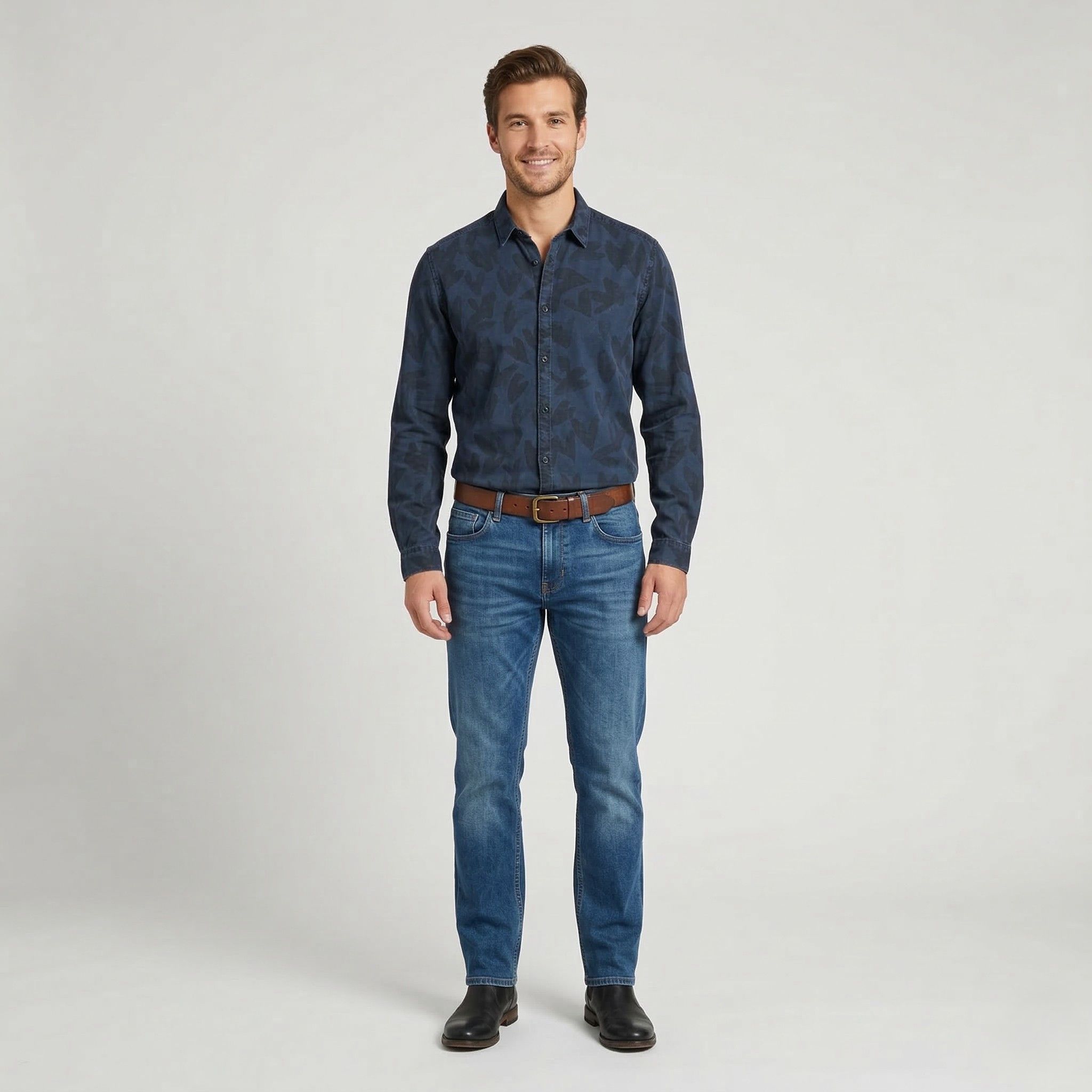 Diesel Diesel Men L (M) Casual Shirt Navy Printed Lyocell 0484 Size US L / EU 52-54 / 3 - 1 Thumbnail