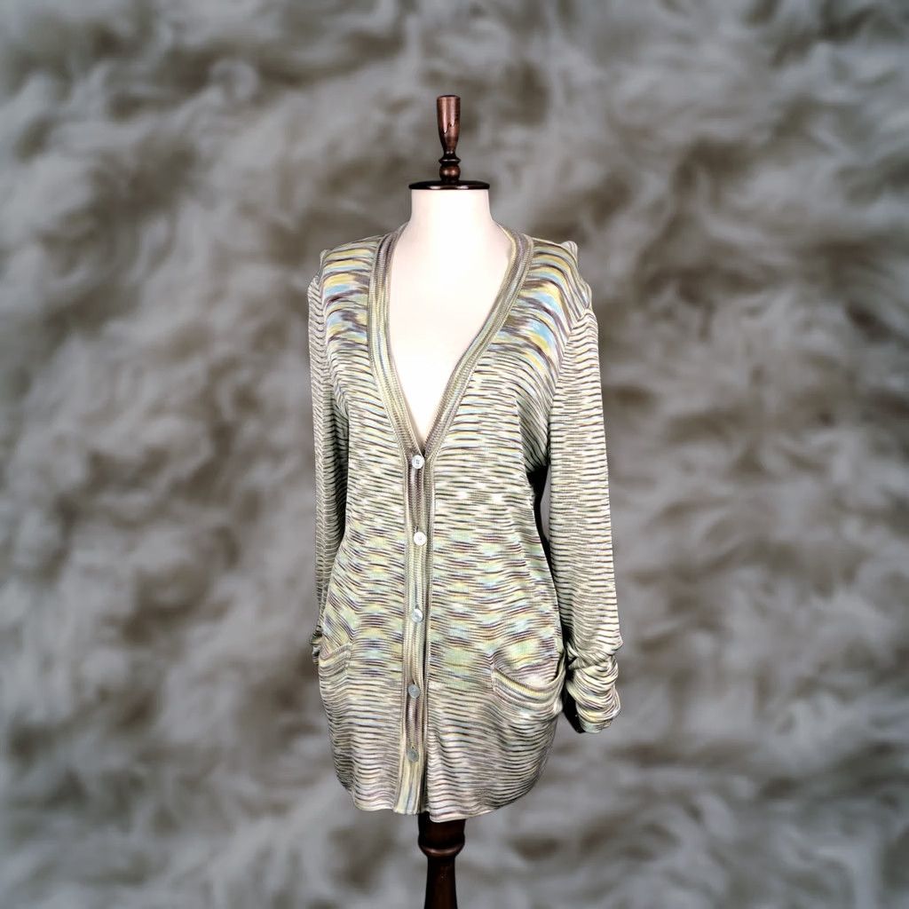 Missoni Missoni Women's Cardigan Size 46 Multicolor Striped Cotton Blend Knit Long Sleeve V-Neck Button Side Pockets Regular Fit Adult Womens Size L / US 10 / IT 46 - 1 Thumbnail