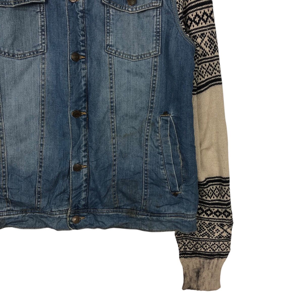 Japanese Brand 📌Denim Trucker Biker Jacket Bershka Knit Hand Issey Miyake Size US L / EU 52-54 / 3 - 6 Thumbnail
