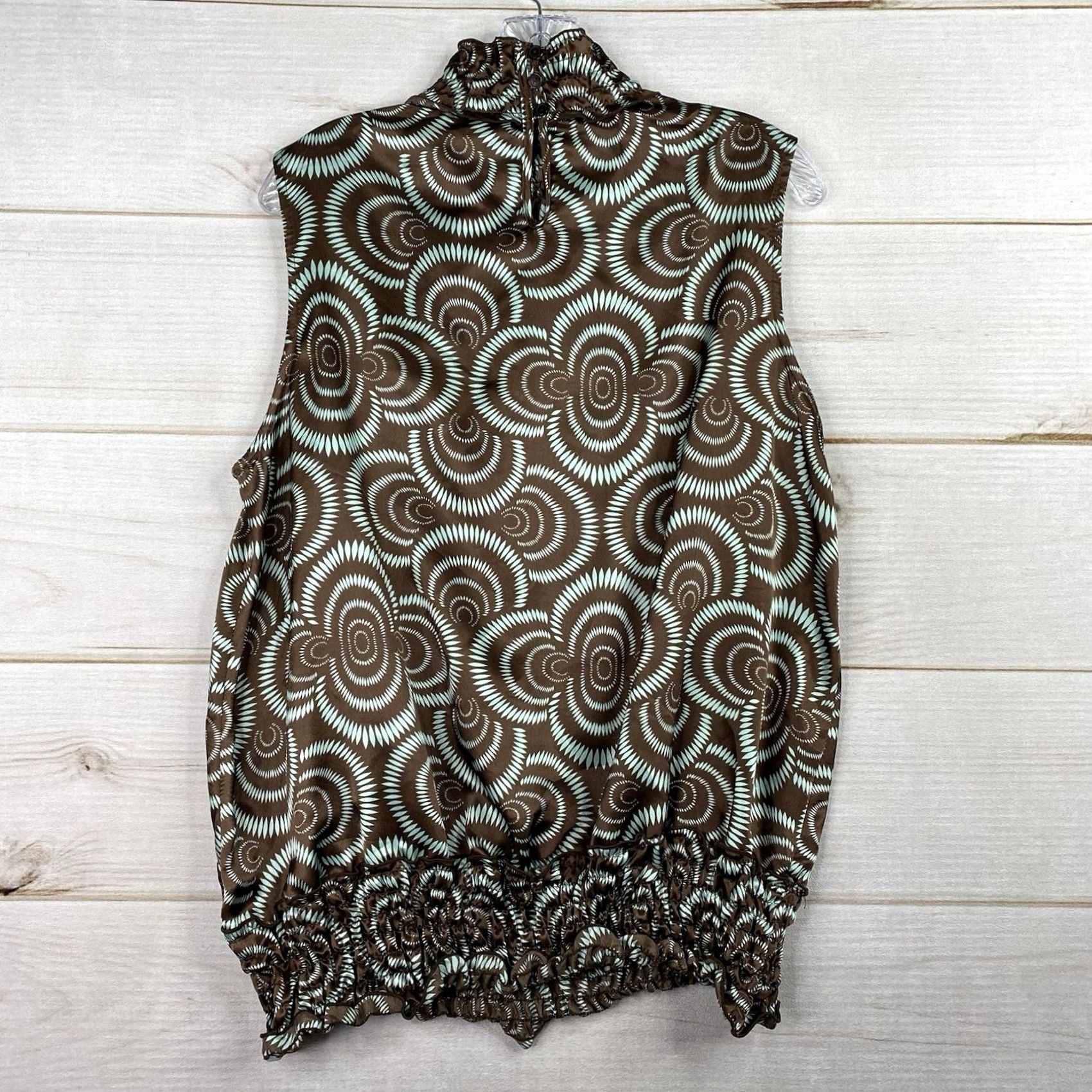 Vintage VINTAGE Serenade Blouse Shirt L Brown Satin Mock Neck Sleeveless Geometric Fairy Hippie 90s Womens Size L / US 10 / IT 46 - 7 Thumbnail