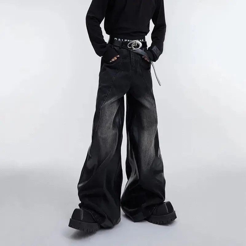 Japanese Brand Black Streetwear PU Leather Spliced Jeans Size US 32 / EU 48 - 2 Thumbnail