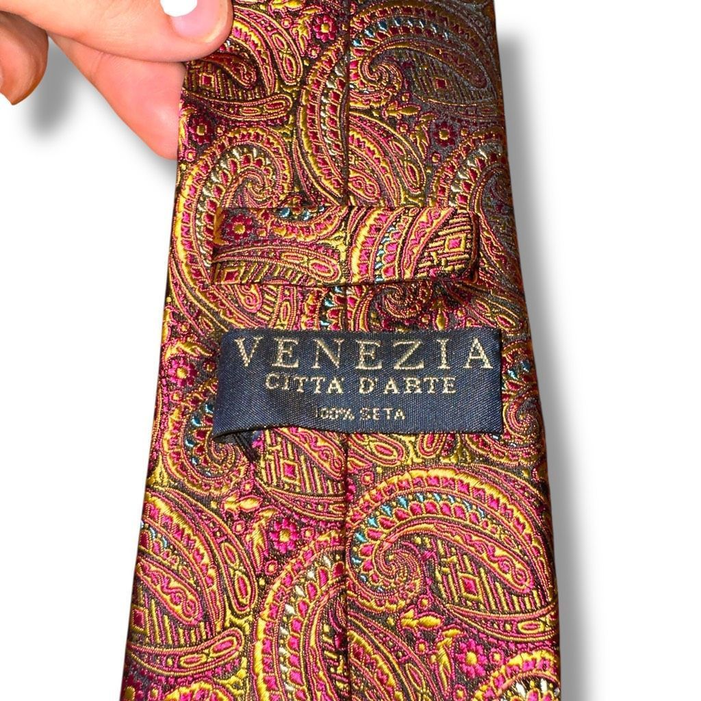 Barena Venezia Venezia Pink Paisley 100% Silk Handmade in Italy Neck Tie Size ONE SIZE - 3 Thumbnail