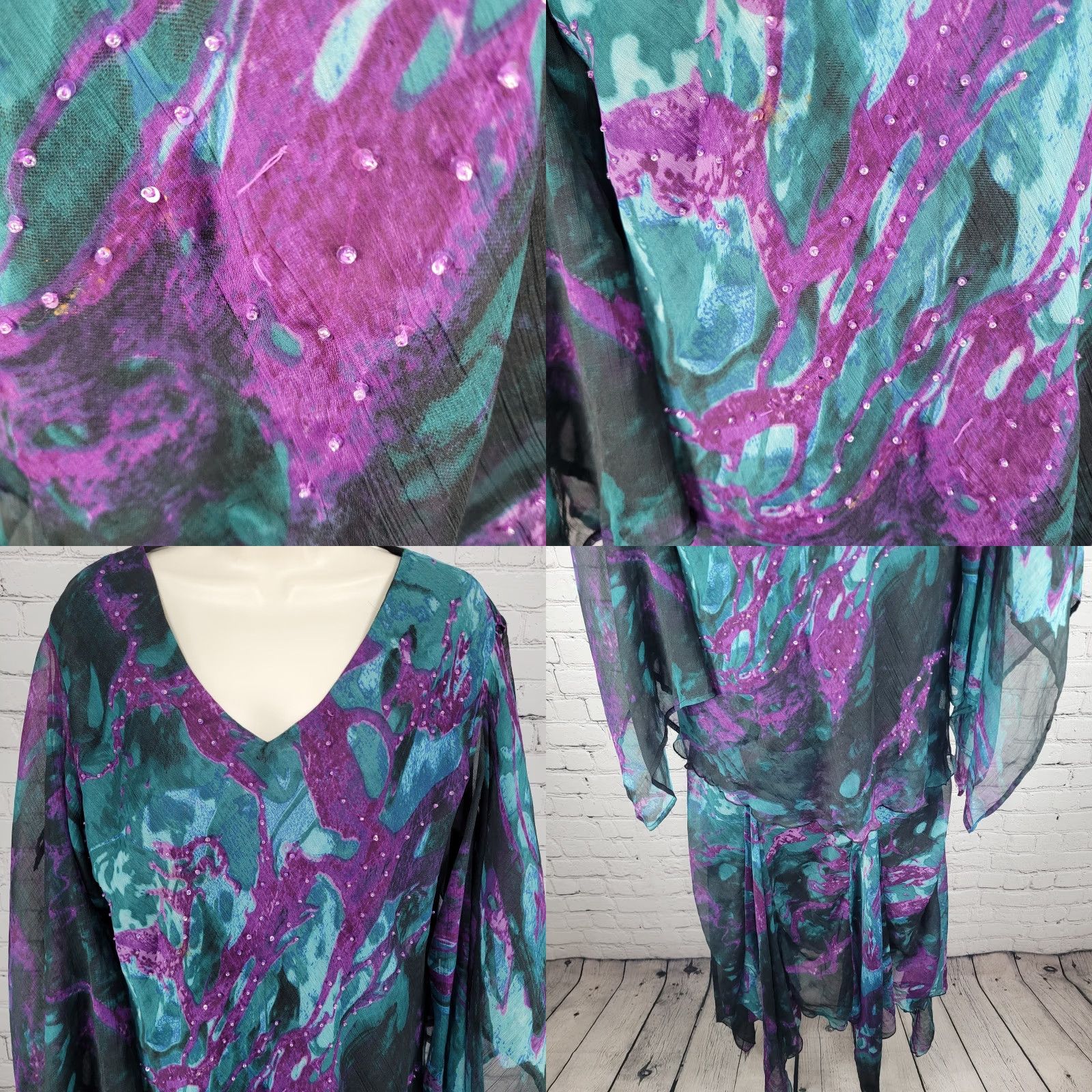Vintage VTG Pegasus Purple Chiffon Sequin 2 Piece Outfit Skirt Set Blouse Women's Regular Size Size ONE SIZE - 8 Thumbnail