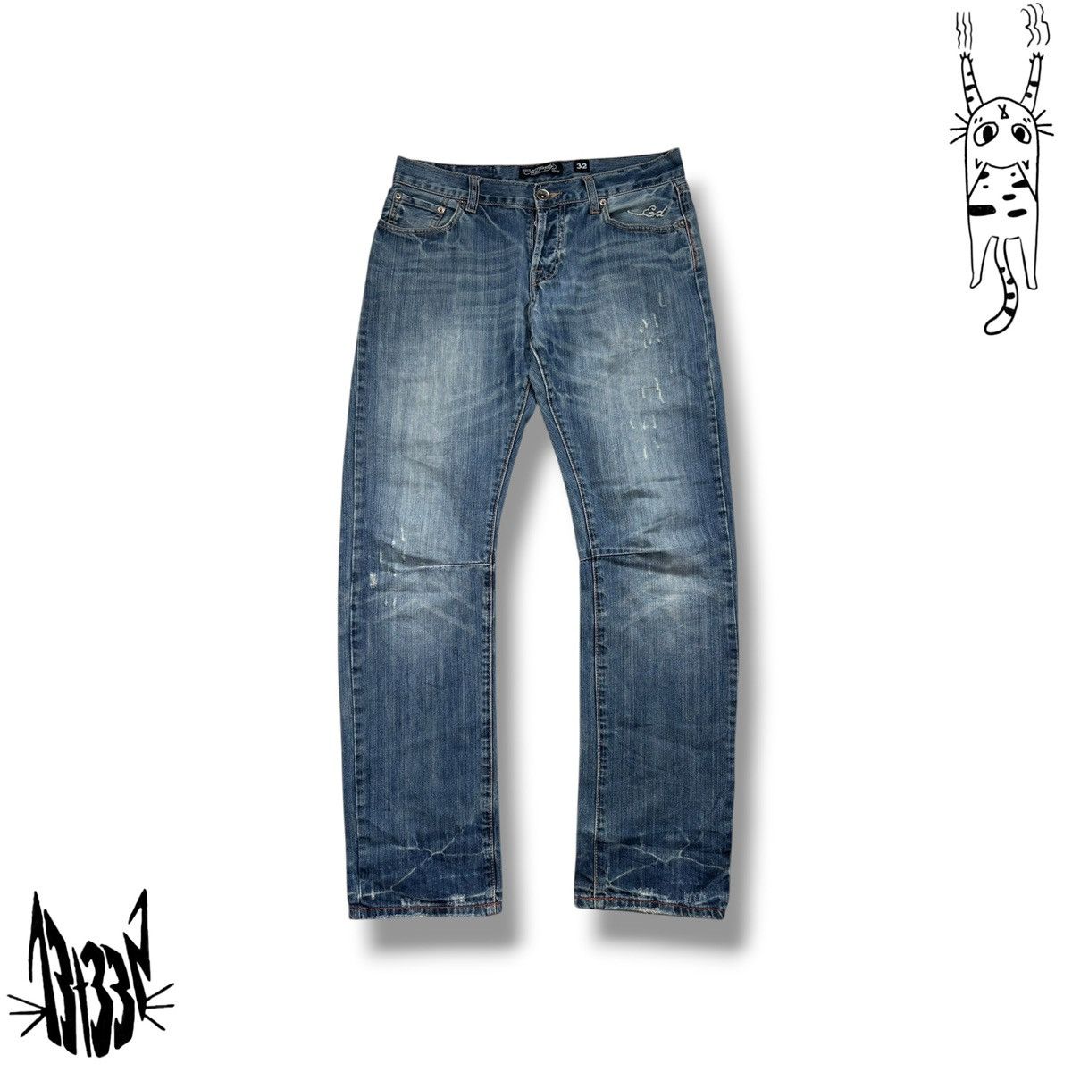 Ed Hardy Ed Hardy jeans blue & multicoloured embroidered 32W 34L Size US 32 / EU 48 - 2 Thumbnail