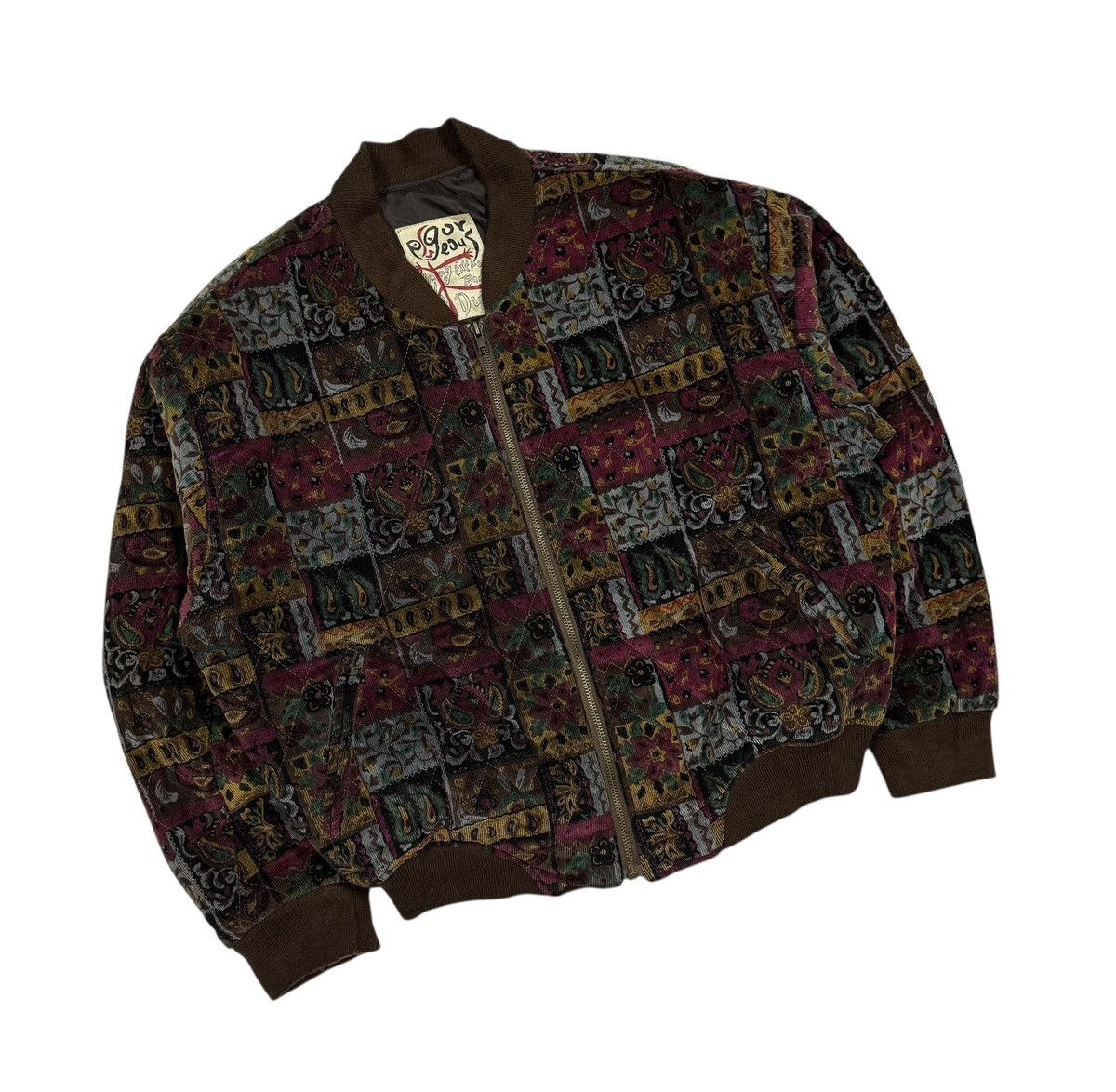 If Six Was Nine Vtg🔥Japanese Brand Bomber Patterned Velvet Quilted Jacket Size US L / EU 52-54 / 3 - 6 Thumbnail