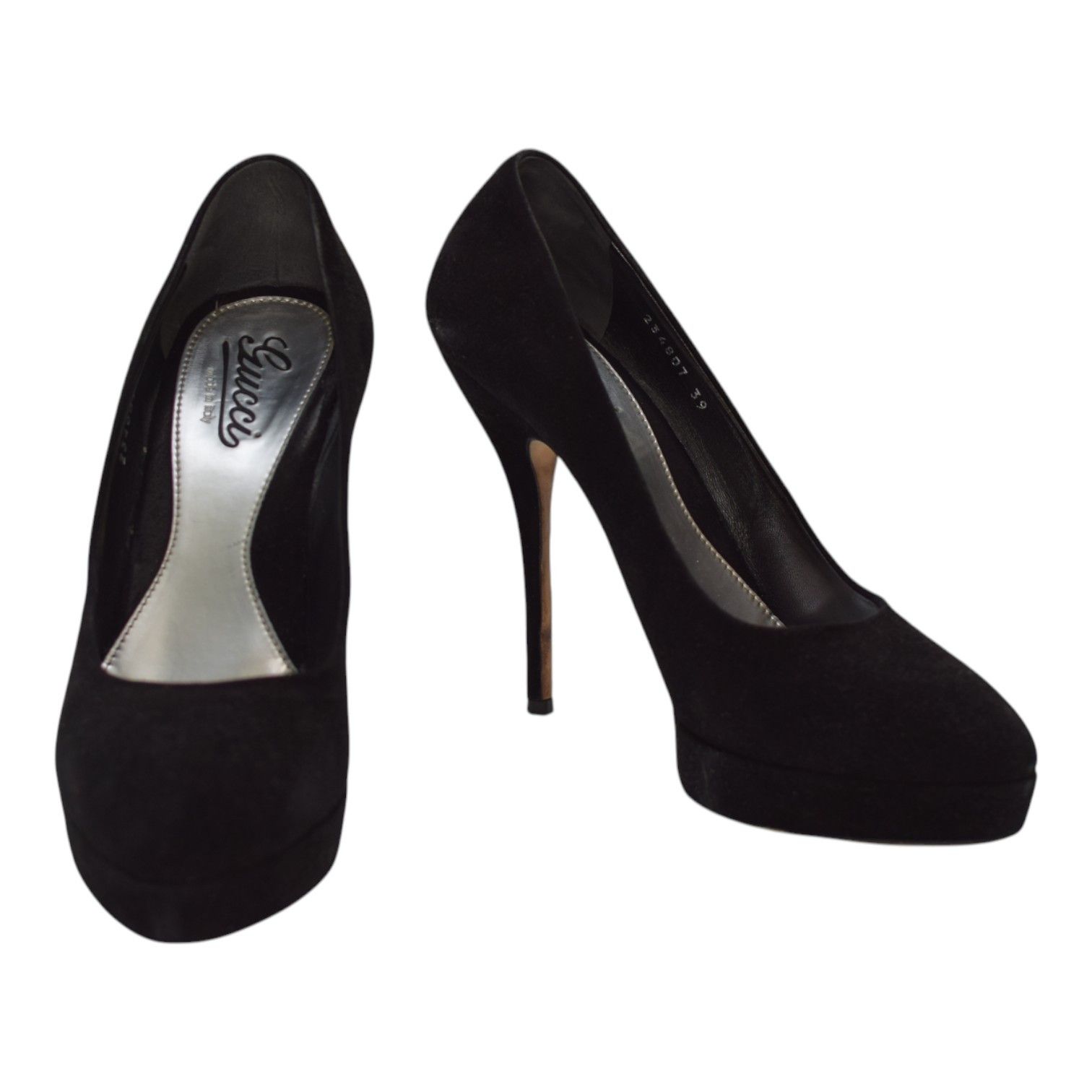 Gucci Gucci Black Suede Leather Almond Toe Classic Heel Platform Size US 9 / IT 39 - 1 Thumbnail