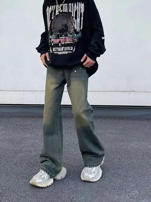 Japanese Brand VIBE Vintage washed studded wide-leg baggy jeans Size US 33 - 5 Thumbnail