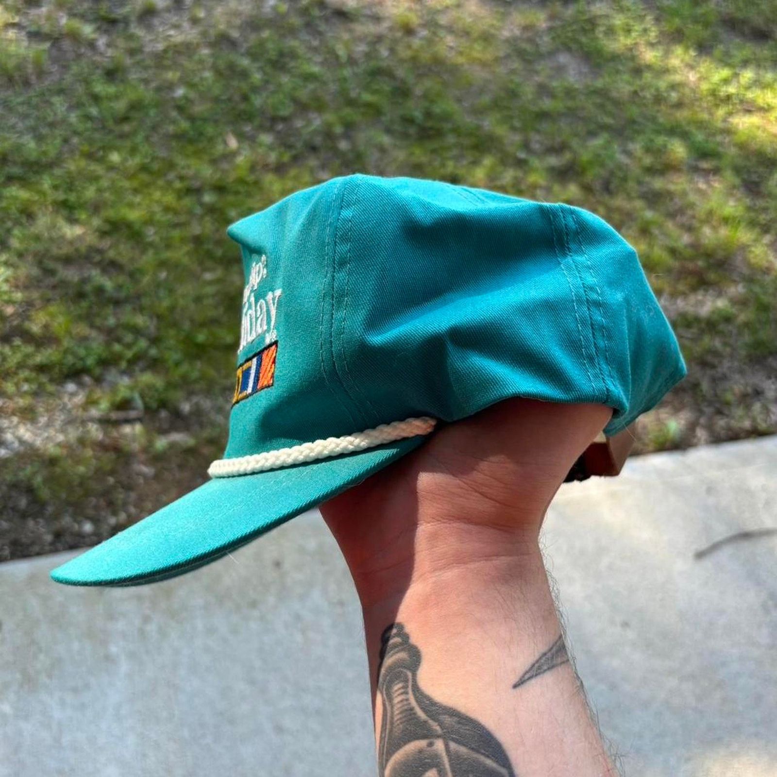 American Retro × Vintage Vintage 80s Rope Brim Embroidered Leather Strap Back Hat Size ONE SIZE - 3 Thumbnail