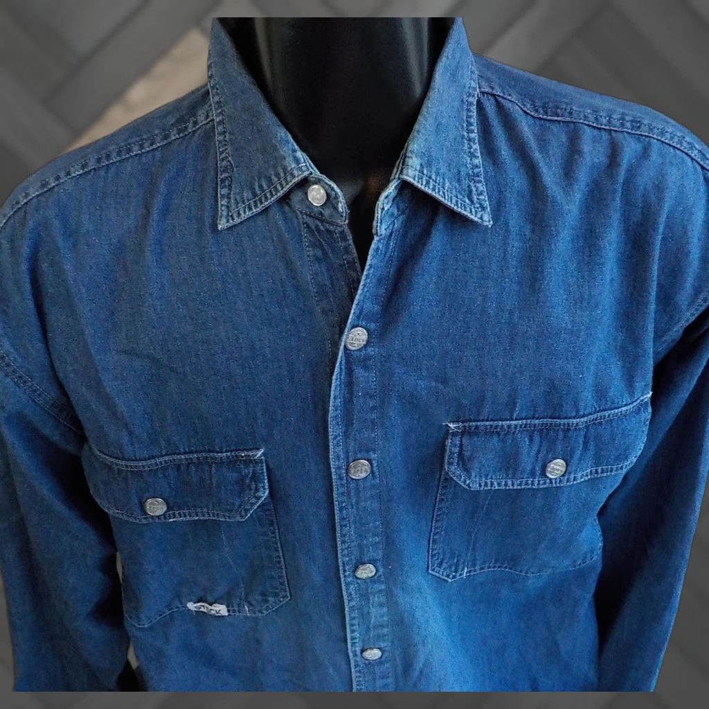 Denime ROBERT STOCK Shirt Denim Snap Front Blue M Adult Medium 100% Cotton Men Regular Long Sleeve Size US M / EU 48-50 / 2 - 1 Thumbnail
