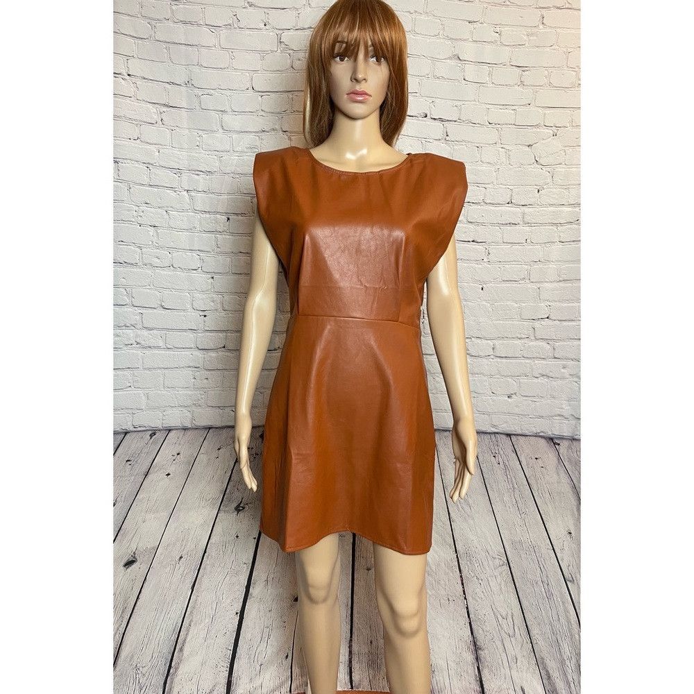 Other NWT New En Saison Vegan Leather Padded Shoulder Dress Size Size M / US 6-8 / IT 42-44 - 4 Thumbnail