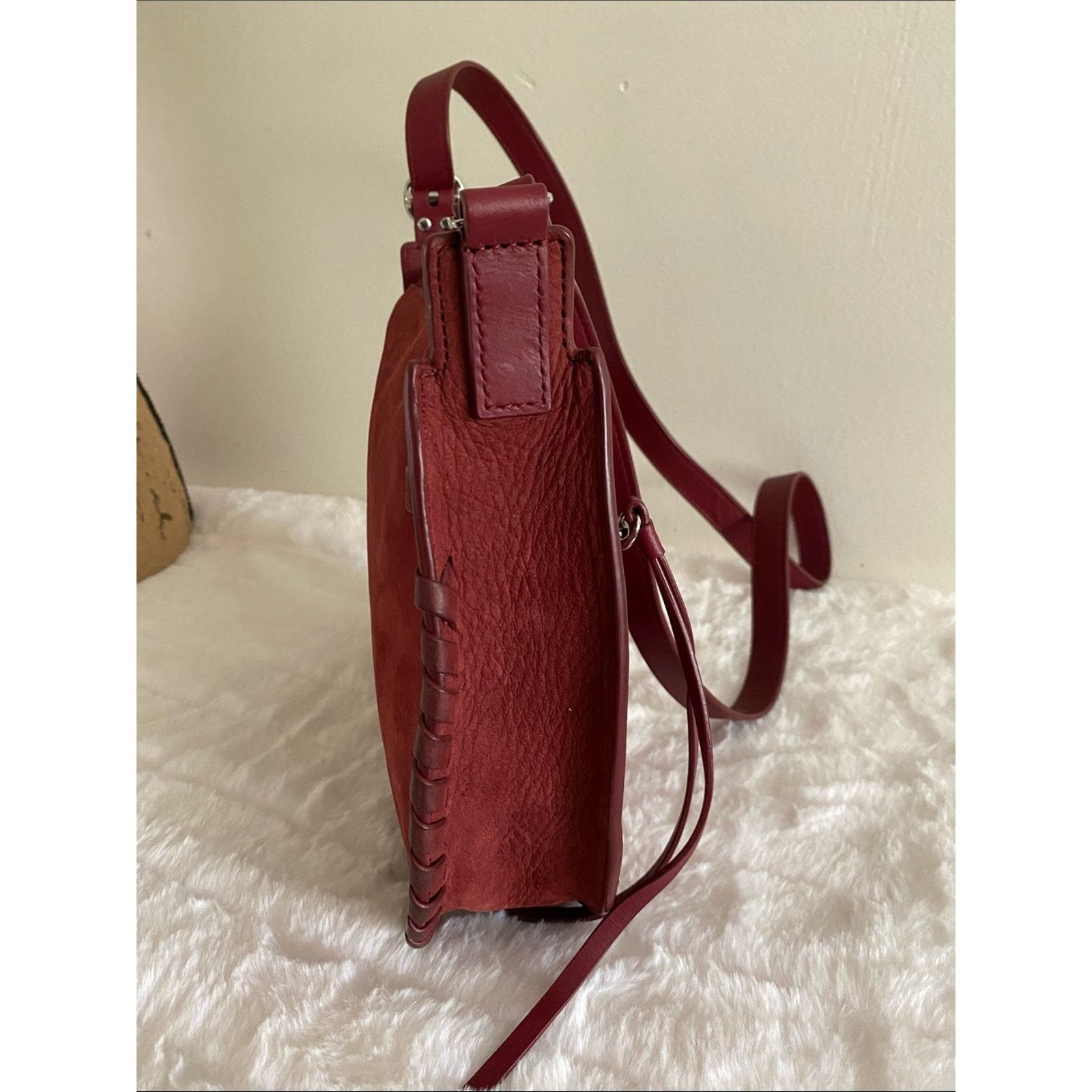 Allsaints All Saints Mori Whipstitch Suede Crossbody Bag in Maroon Size ONE SIZE - 10 Thumbnail