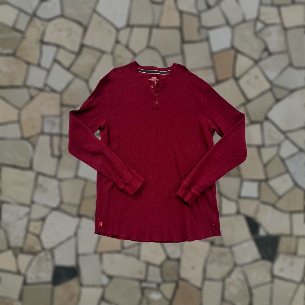 Levi's Levis Henley Shirt Red Waffle Knit XXXL Mens T-Shirt 3XL Size US XXL / EU 58 / 5 - 1 Thumbnail