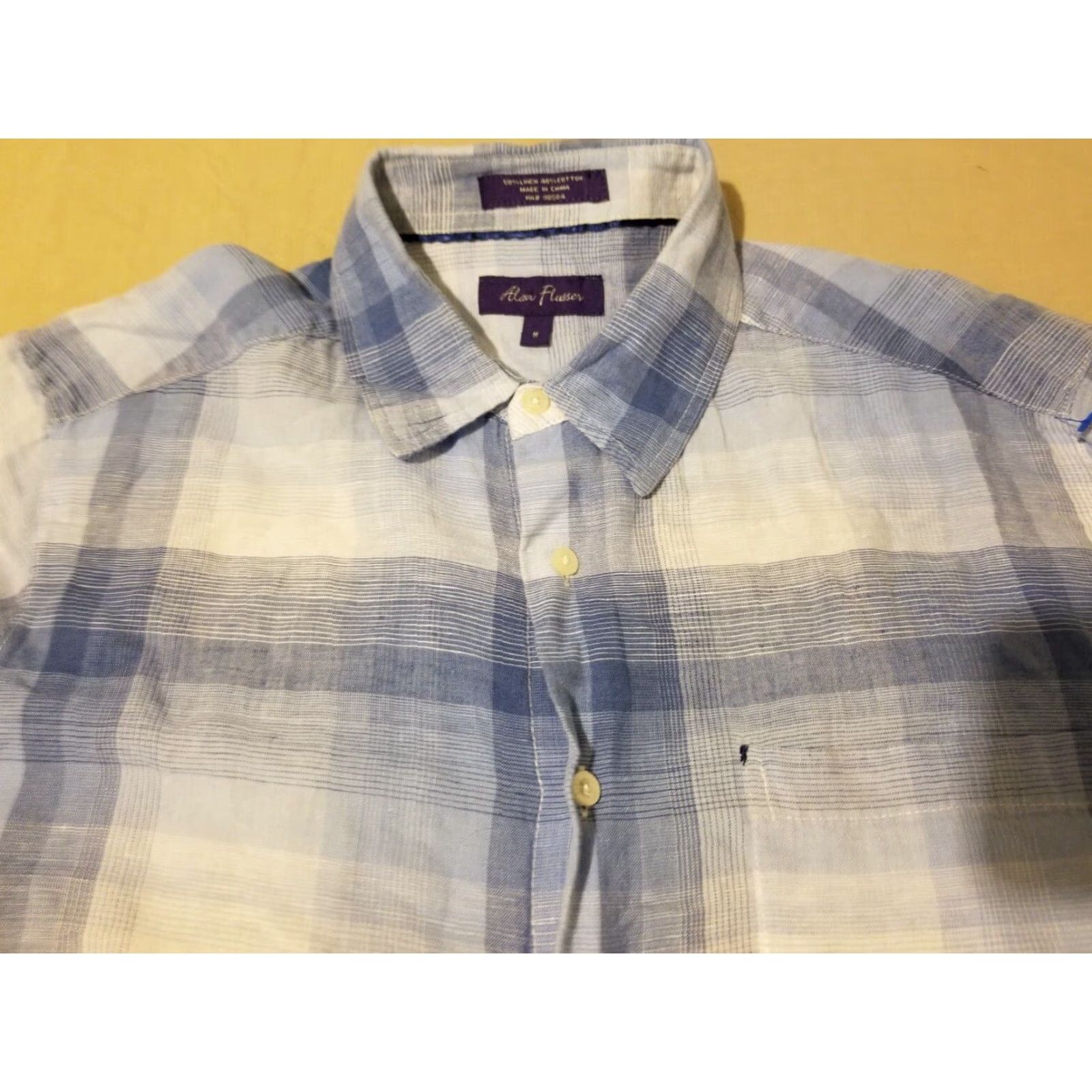 Vintage Alan Flusser Dress Shirt Linen Blue Short Sleeve Button-Up M Mens Size 40R - 2 Thumbnail