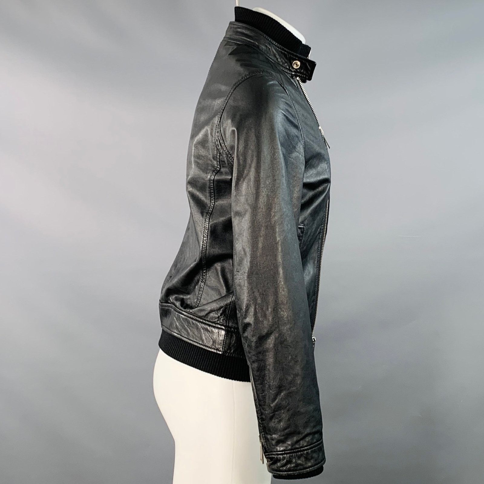Dsquared2 DSQUARED2 Black Lambskin Leather Knit Trim Double Zipper Size US M / EU 48-50 / 2 - 3 Thumbnail