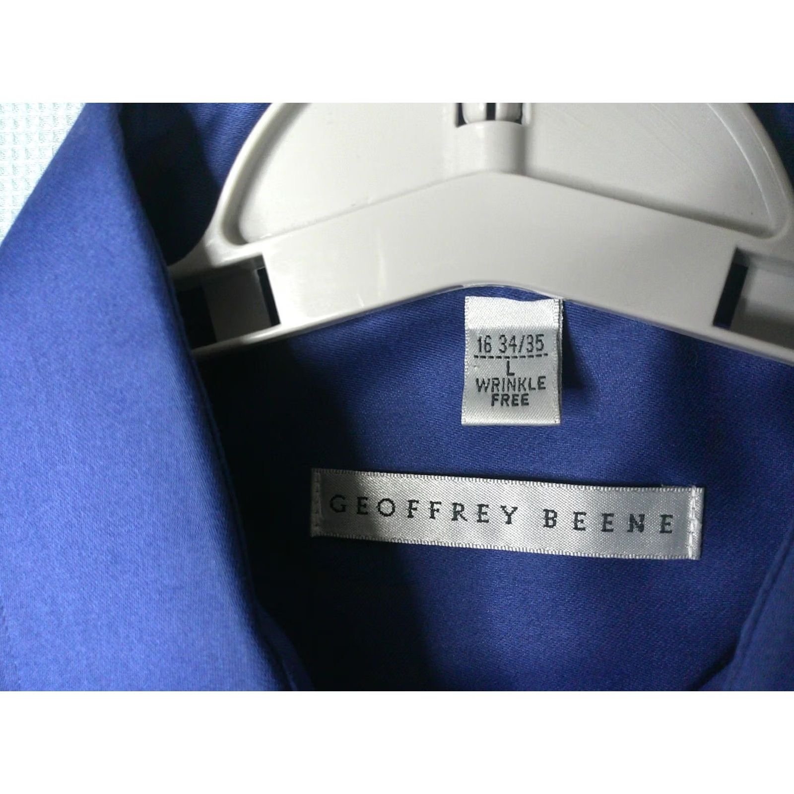 Geoffrey Beene Geoffrey Beene Dress Shirt Mens Large Blue Sateen Wrinkle Free Wedding Formal Shirt Button-Up Long Sleeve Collared 45 Chest Navy Blue 90s? Size 42R - 7 Thumbnail