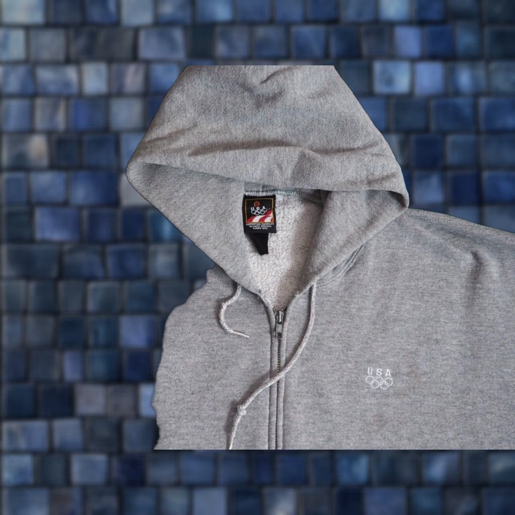 Vintage VTG 90s Penneys USA Olympics Team Heather Gray Full Zip Hoodie Sweatshirt 2XL Men's Hooded Fleece Cotton Embroidered Logo 90s Vintage Size US XXL / EU 58 / 5 - 1 Thumbnail