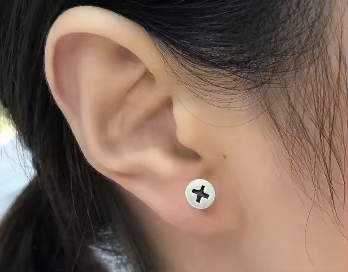 Sterling Silver 925 Sterling Silver Punk Hiphop Style Screw Stud Earrings Size ONE SIZE - 7 Thumbnail