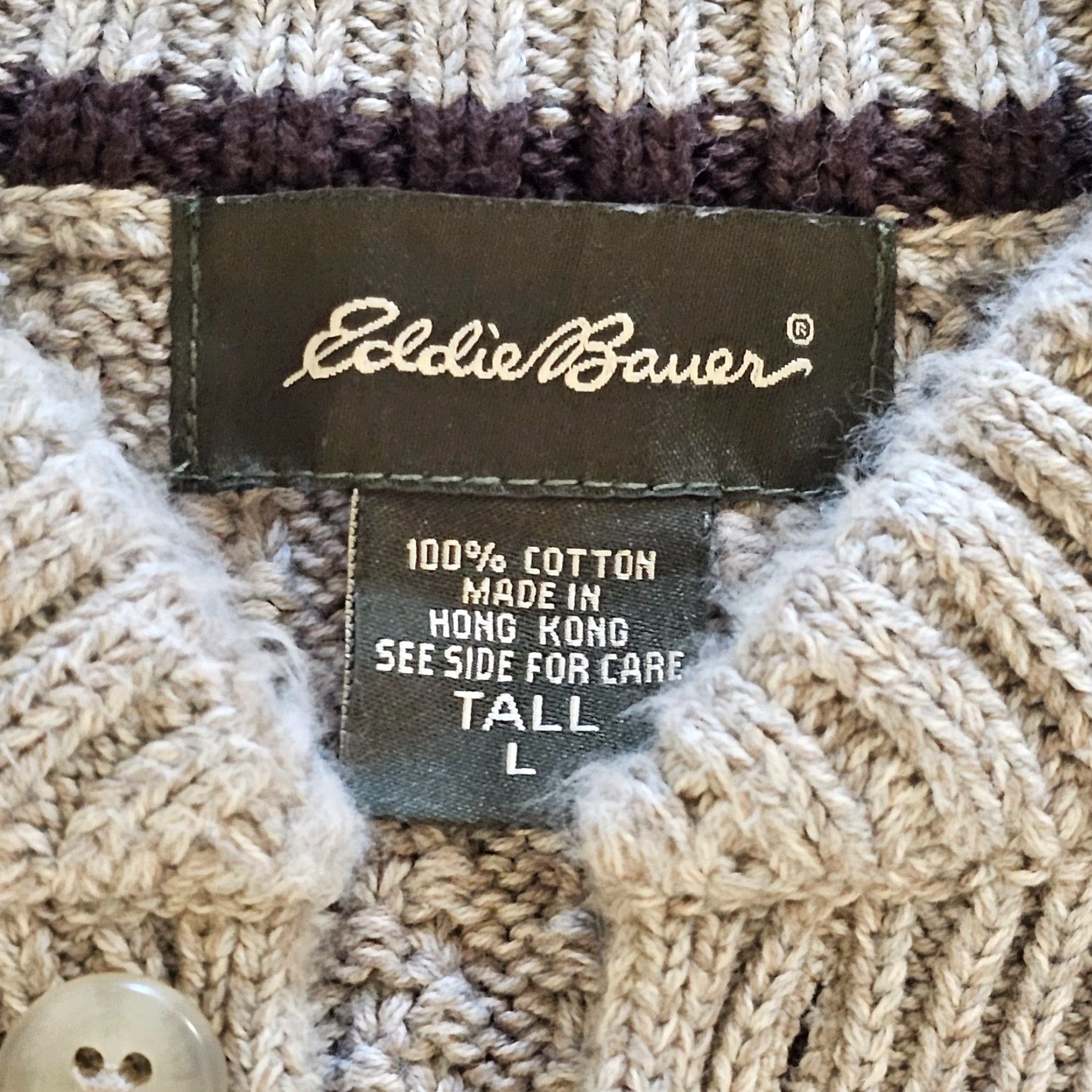 Eddie Bauer VINTAGE Eddie Bauer Sweater Mens Large Tall Beige Ribbed Knit Long Sleeve Henley Size US L / EU 52-54 / 3 - 3 Thumbnail