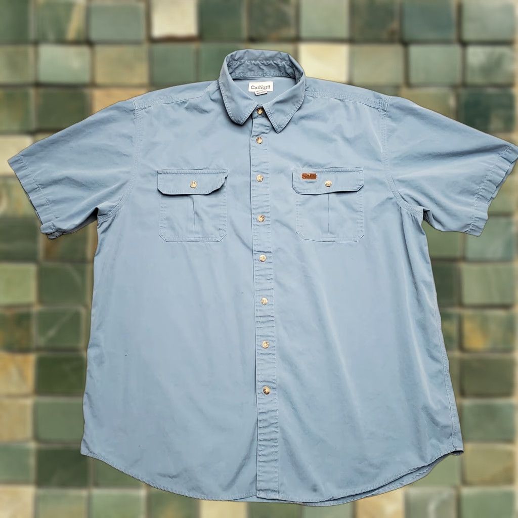Carhartt Carhartt Shirt Mens XL Blue Button-Up Short Sleeve Work Chore 100% Cotton Casual Size US XL / EU 56 / 4 - 1 Thumbnail