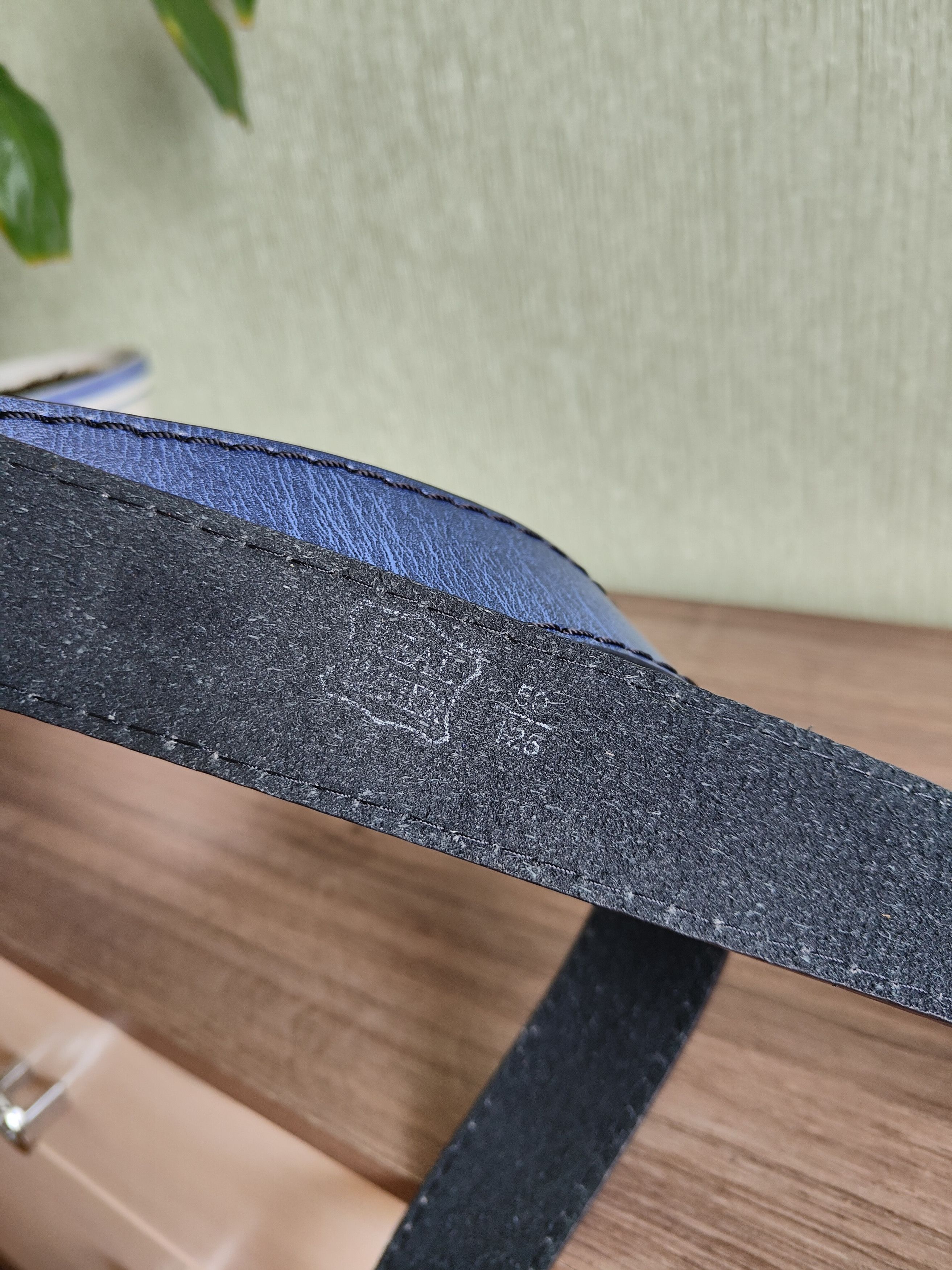Genuine Leather Men's Leather Belt Blue Nova Check Leather Belt Size ONE SIZE - 7 Thumbnail