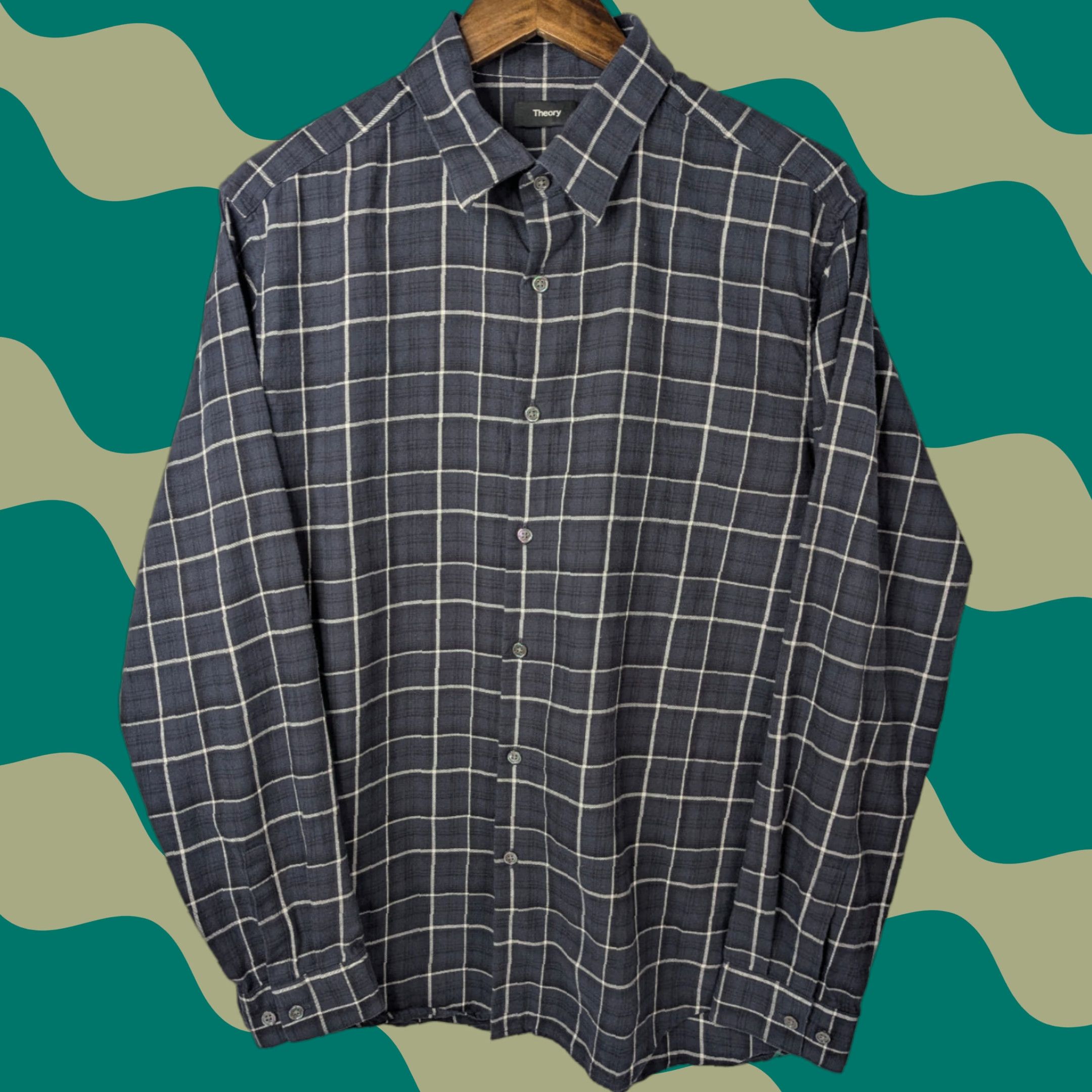 Theory Theory Button-Up Shirt Men Navy Plaid Lightweight Flannel Size L Size US L / EU 52-54 / 3 - 1 Thumbnail