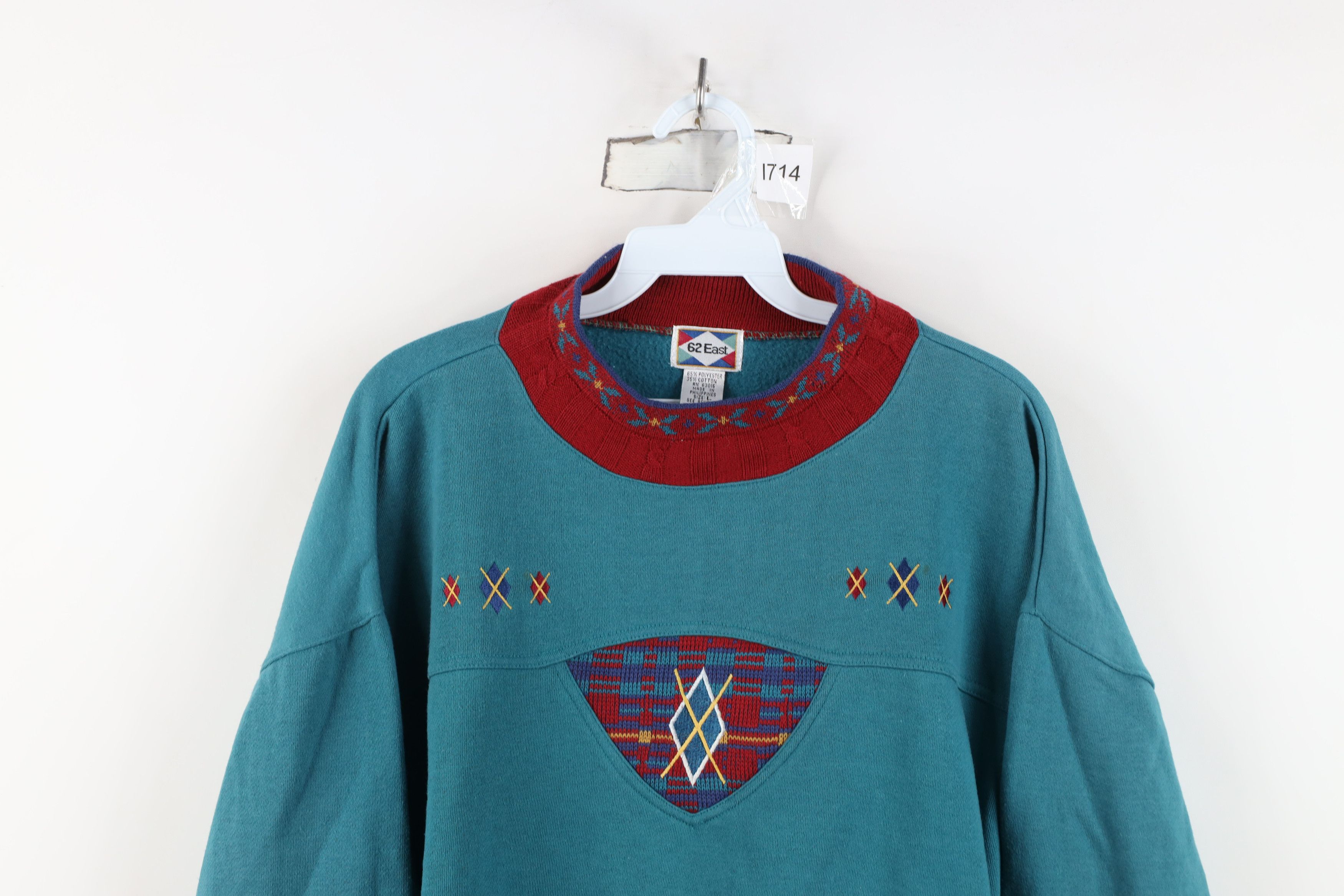Vintage Vintage 90s Streetwear Argyle Diamond Cropped Sweatshirt Size L / US 10 / IT 46 - 2 Thumbnail