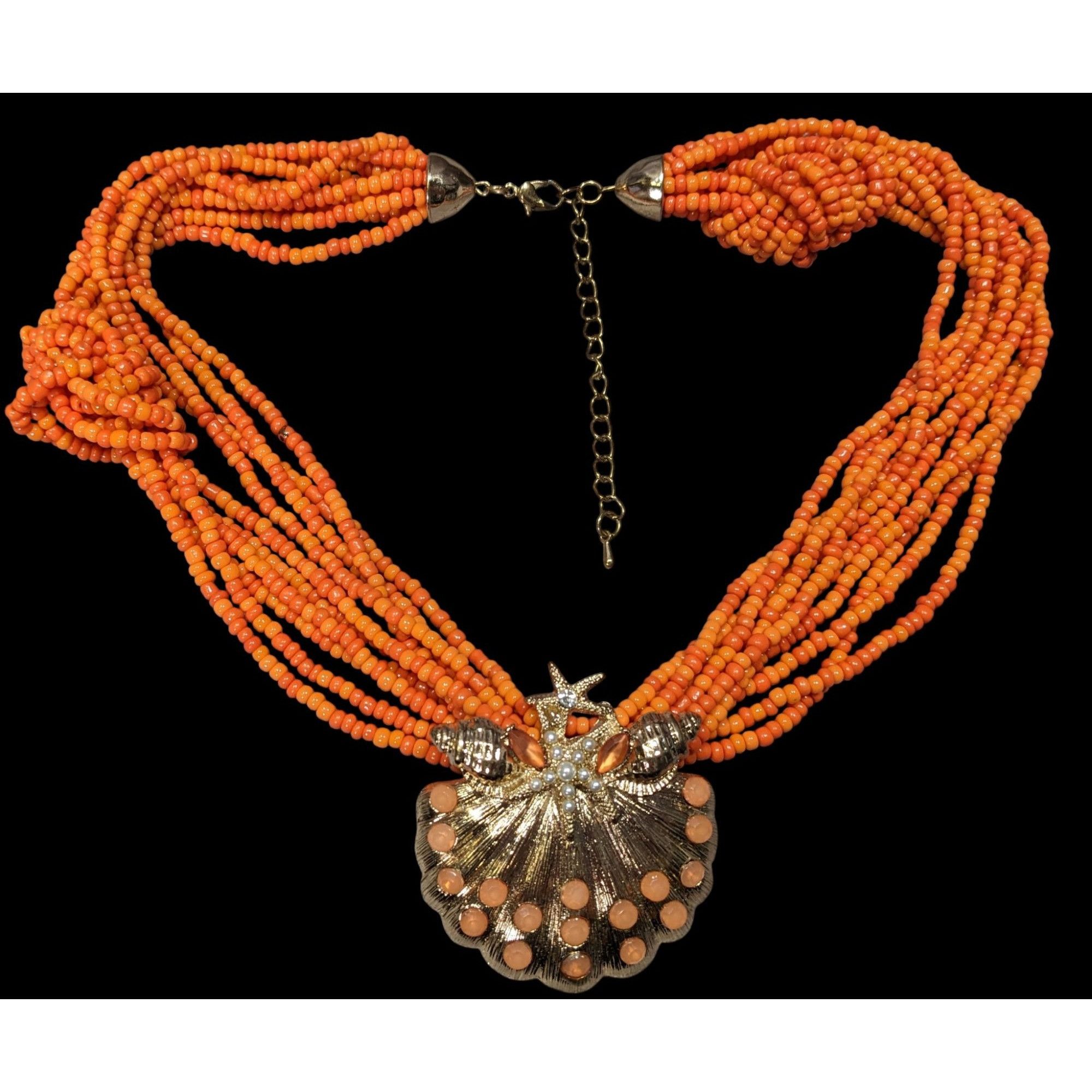 Other Mermaidcore Glam Orange Beaded Shell Pendant Necklace With S Size ONE SIZE - 1 Thumbnail